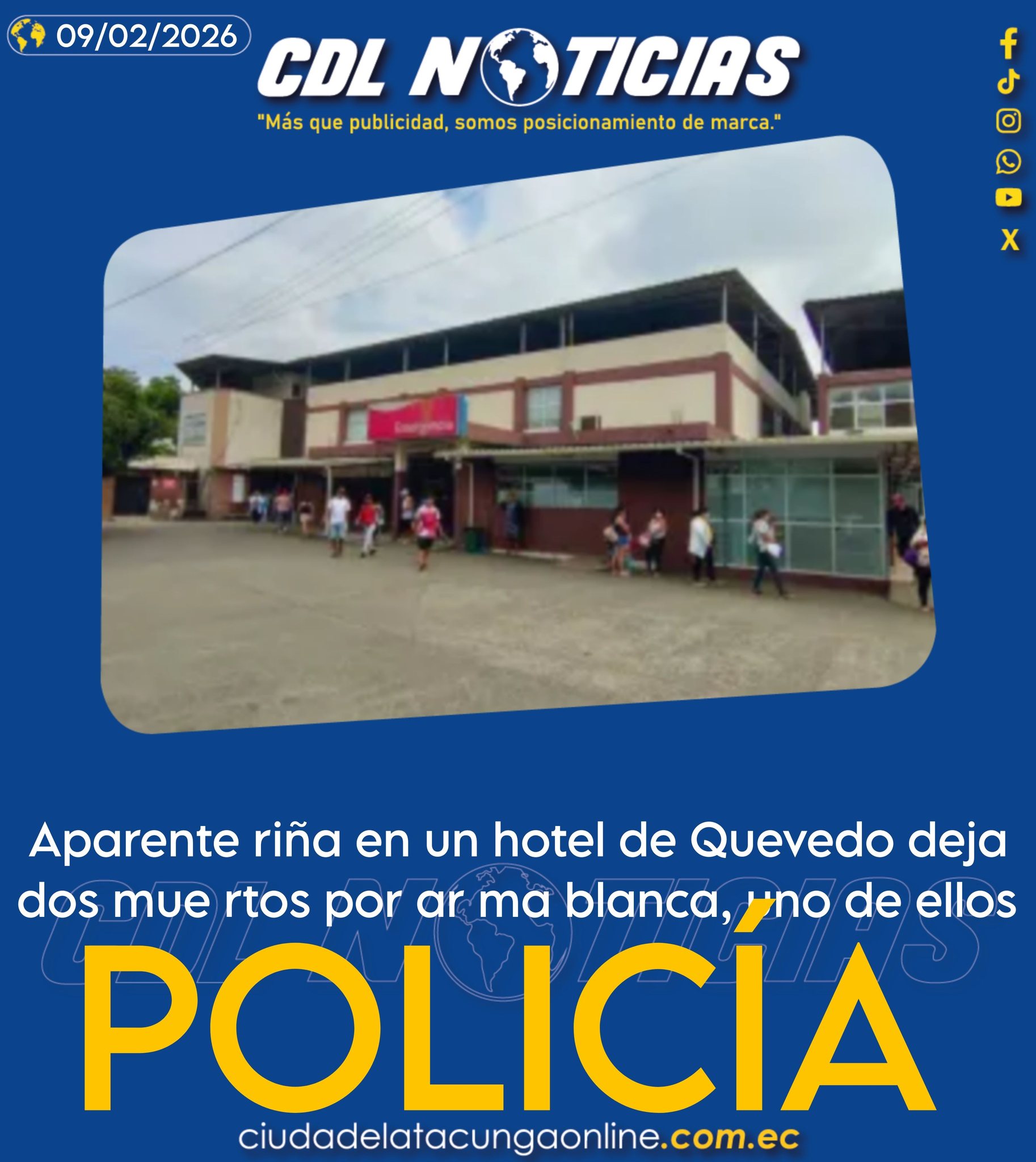 Aparente riña en un hotel de Quevedo deja dos mue rtos por ar ma blanca, uno de ellos policía