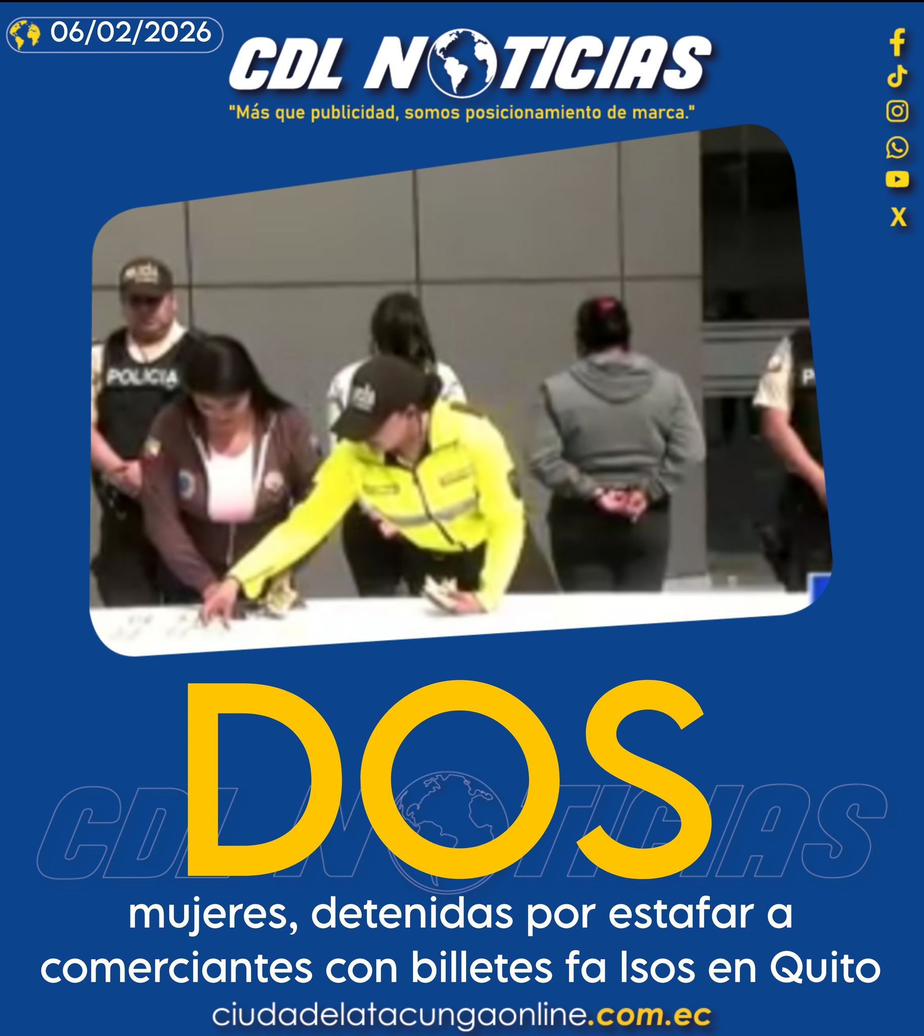 Dos mujeres, detenidas por estafar a comerciantes con billetes fa lsos en Quito