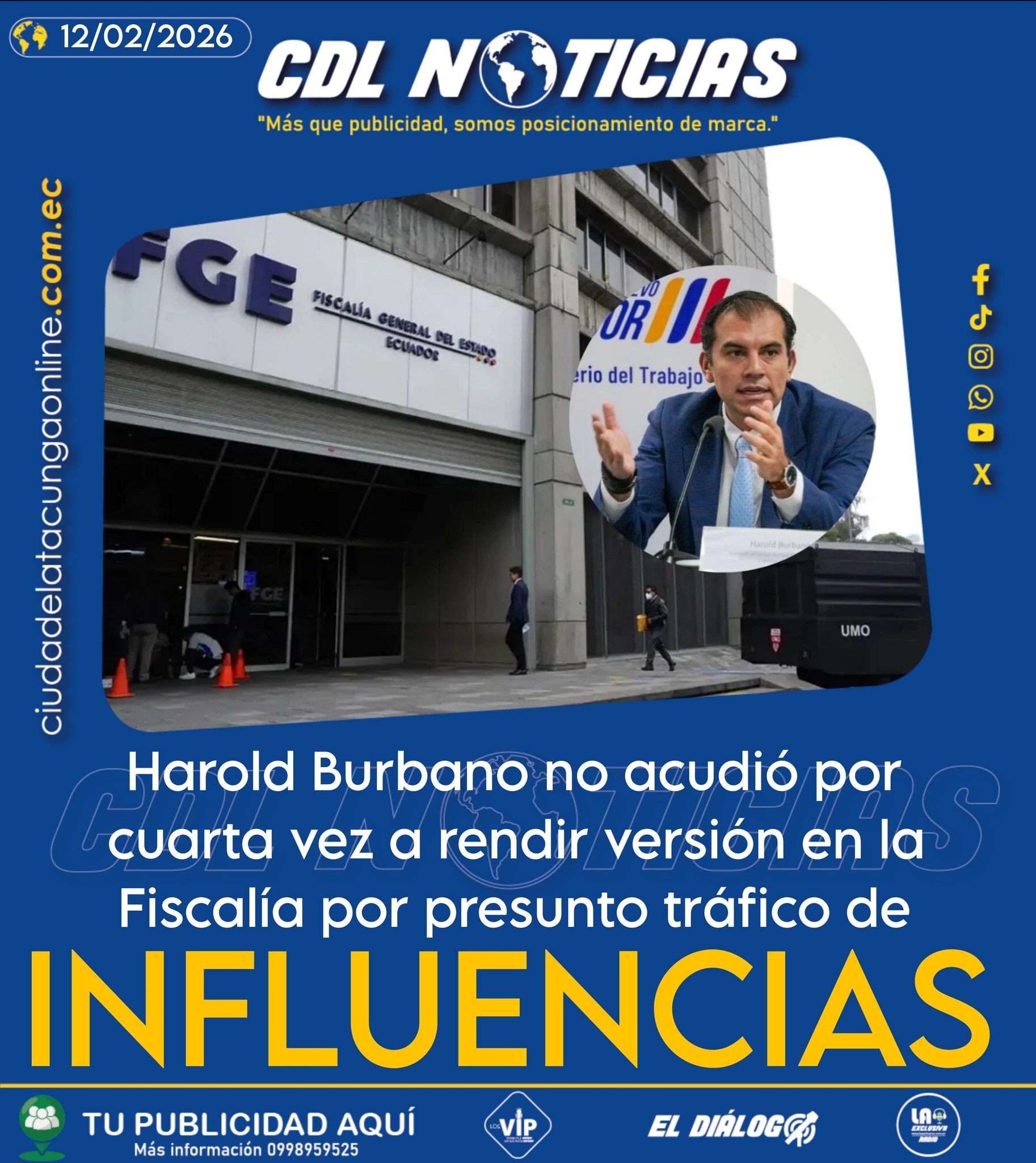 Harold Burbano no acudió por cuarta vez a rendir versión en la Fiscalía por presunto tráfico de influencias