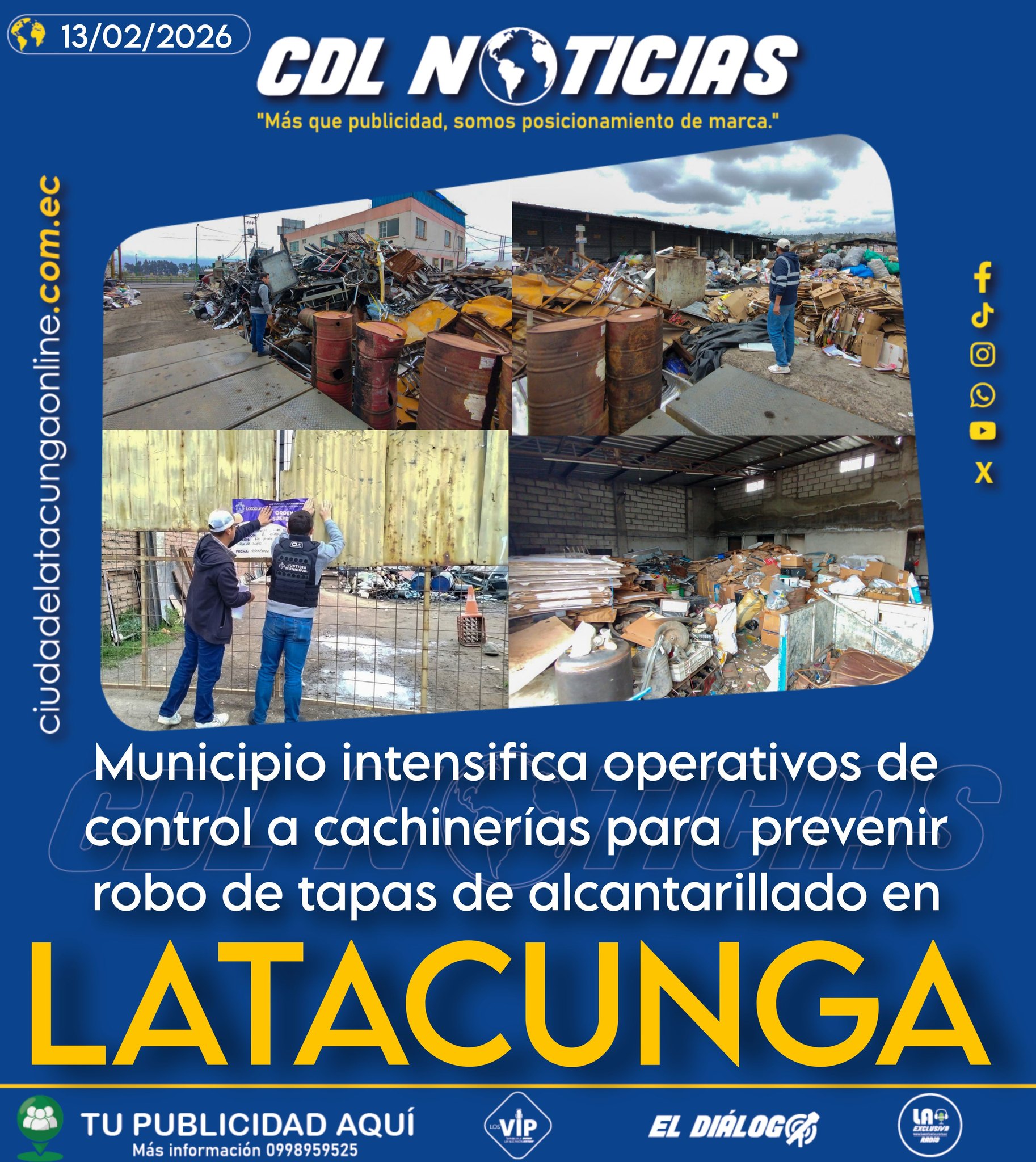 Municipio intensifica operativos de control a cachinerías para prevenir robo de tapas de alcantarillado