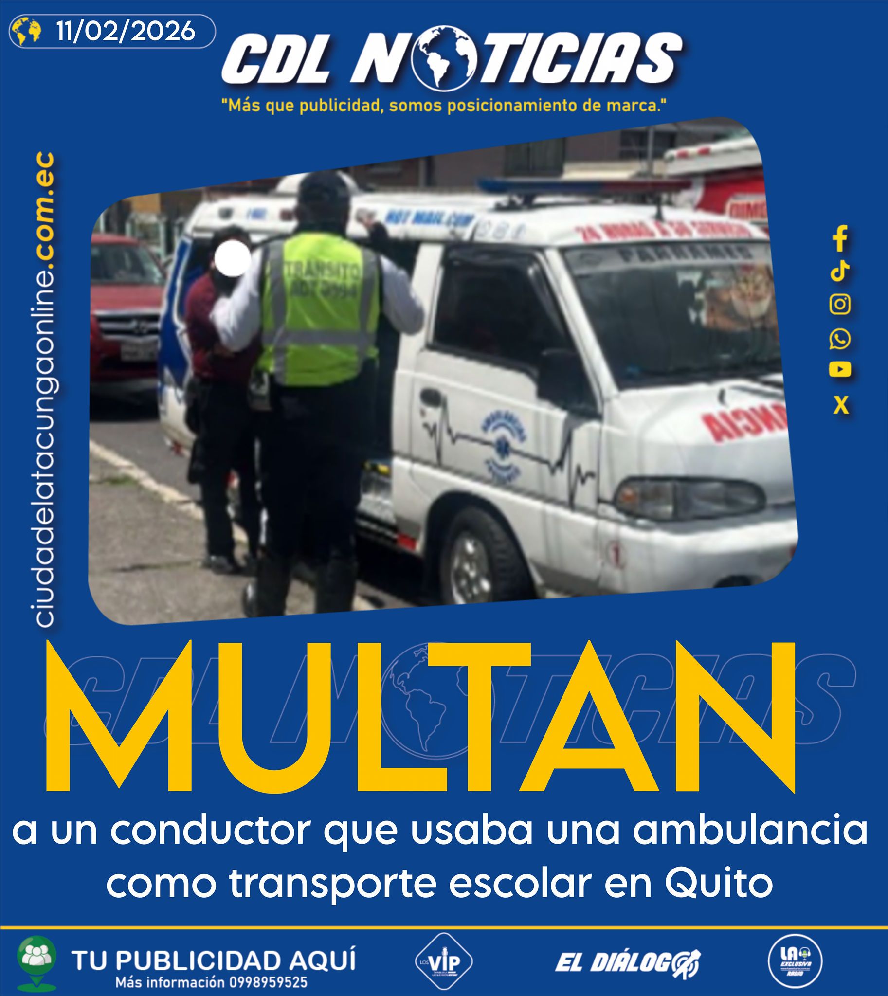 Multan a un conductor que usaba una ambulancia como transporte escolar en Quito