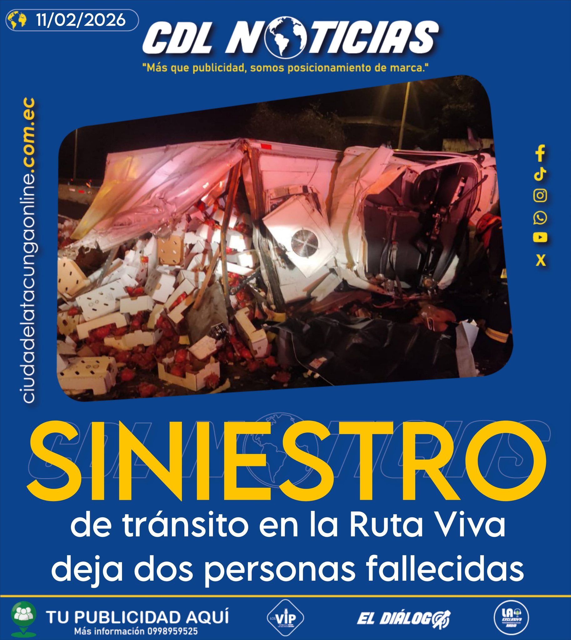 Siniestro de tránsito en la Ruta Viva deja dos personas fallecidas