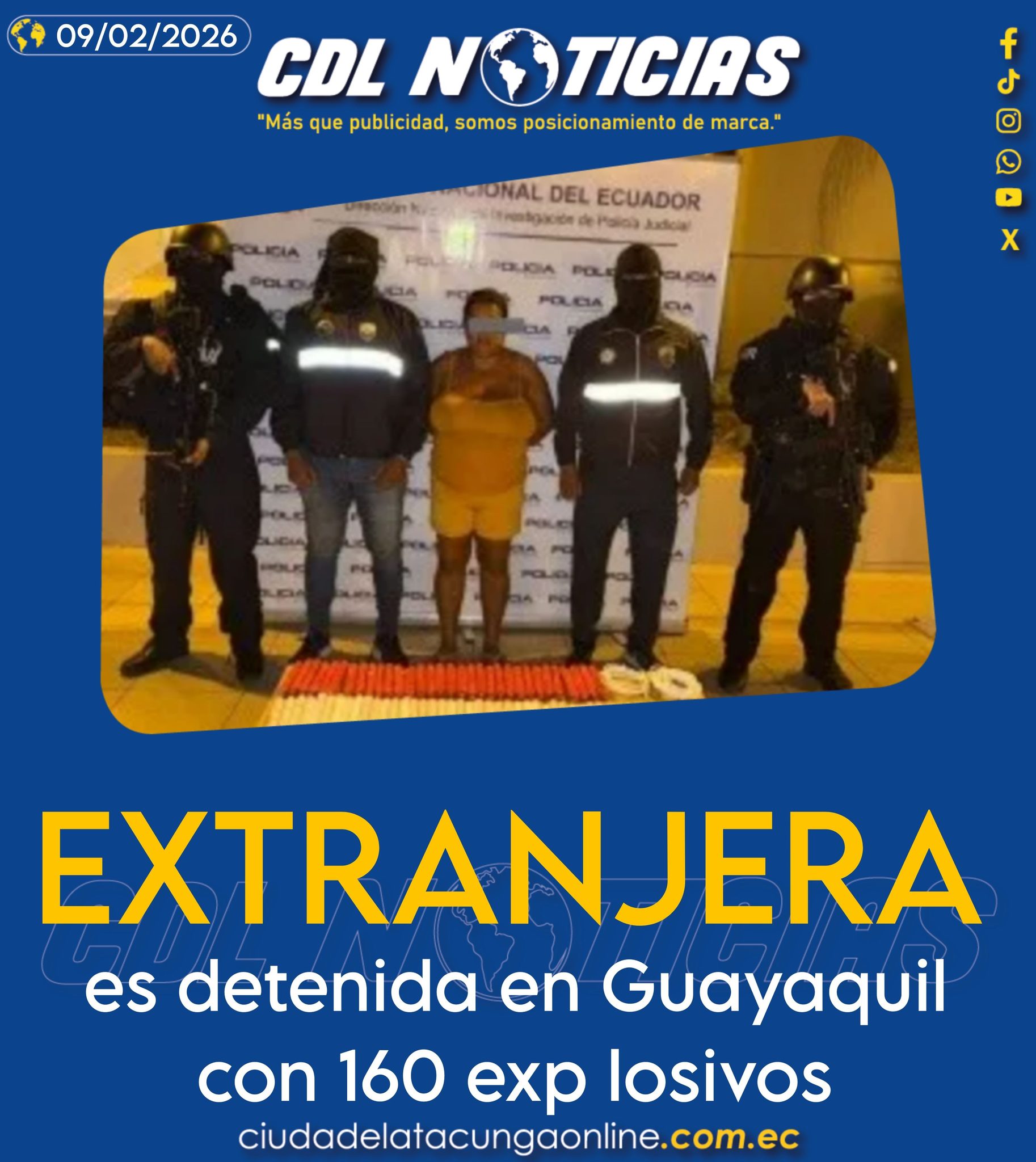 Una extranjera es detenida en Guayaquil con 160 exp losivos