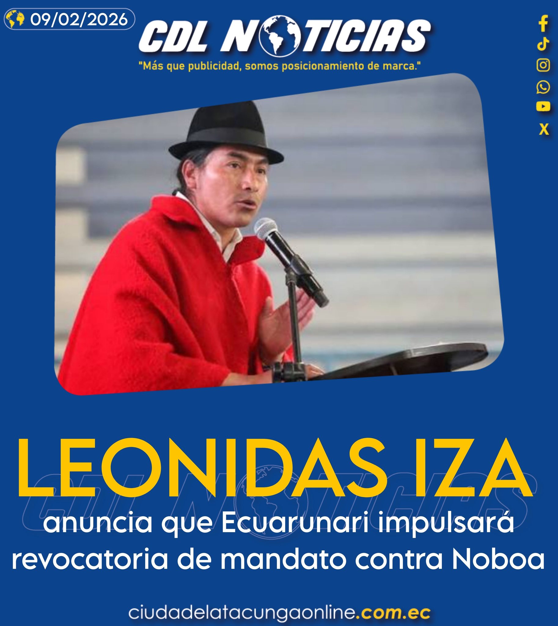 Iza anuncia que Ecuarunari impulsará revocatoria de mandato contra Noboa