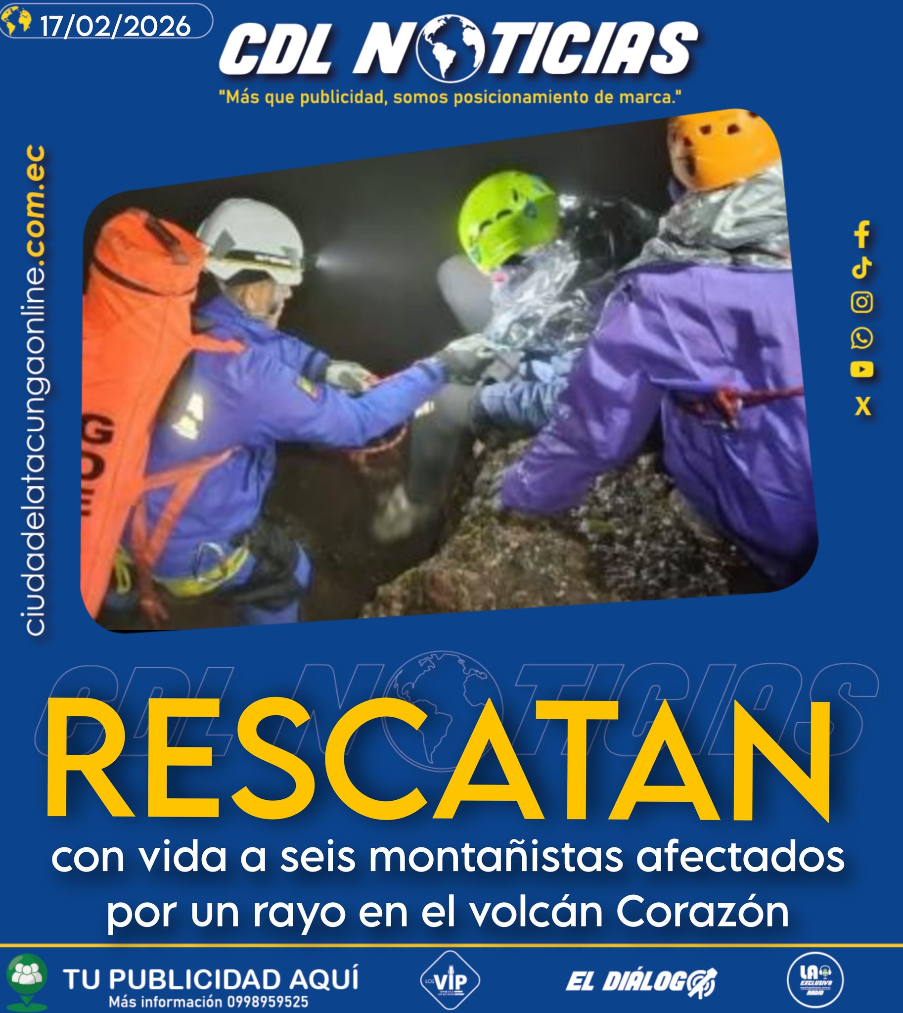Rescatan con vida a seis montañistas afectados por un rayo en el volcán Corazón