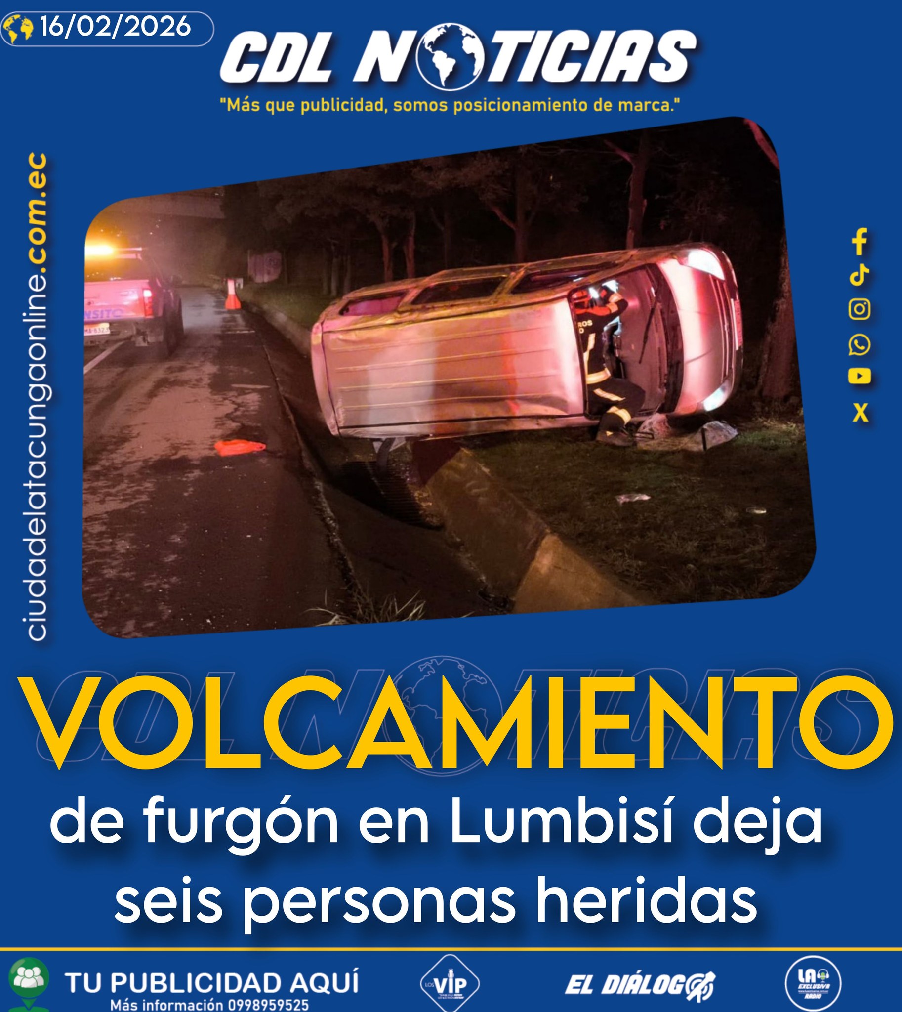 Volcamiento de furgón en Lumbisí deja seis personas heridas