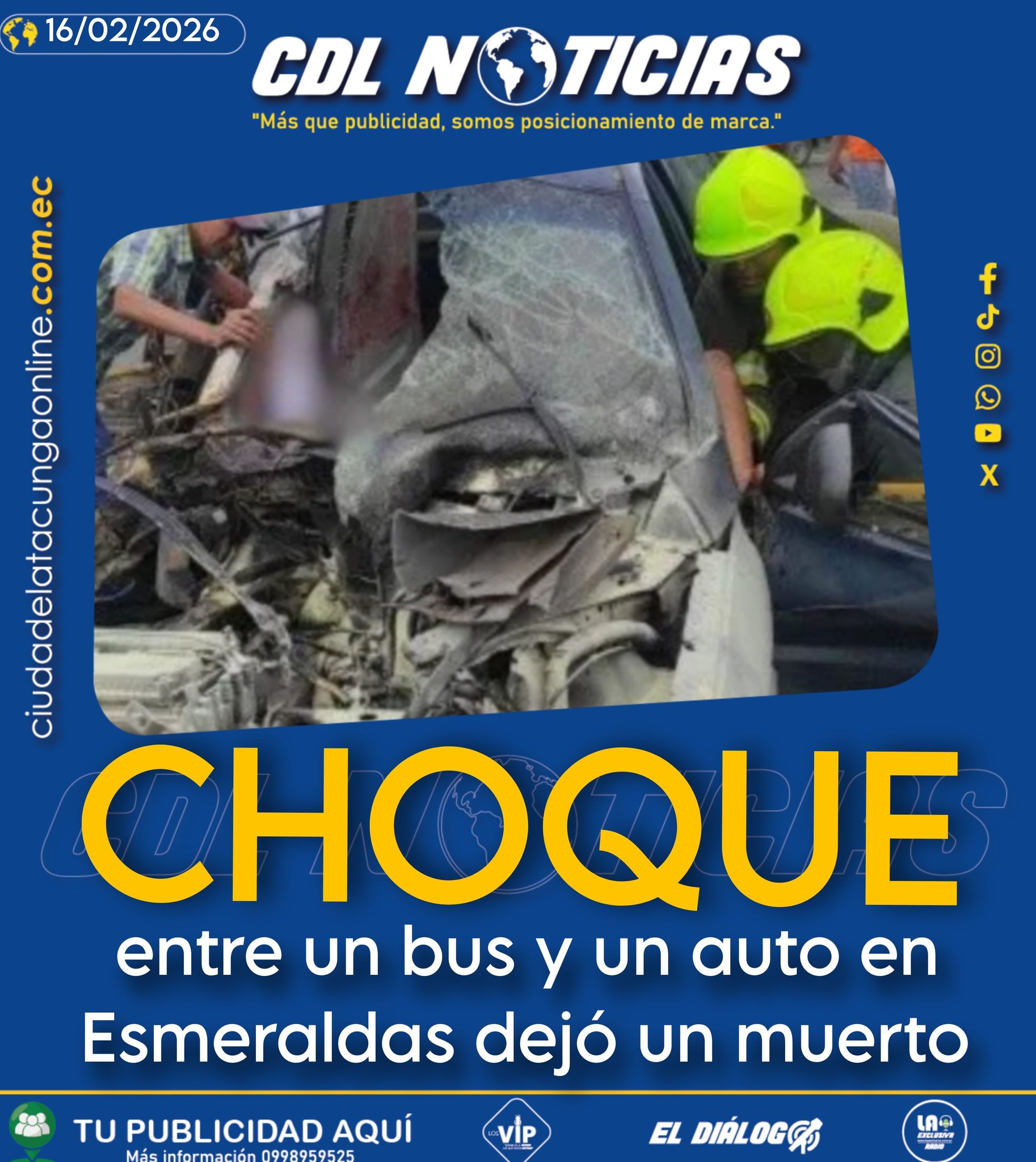 Un aparatoso choque entre un bus y un auto en Esmeraldas dejó un muerto