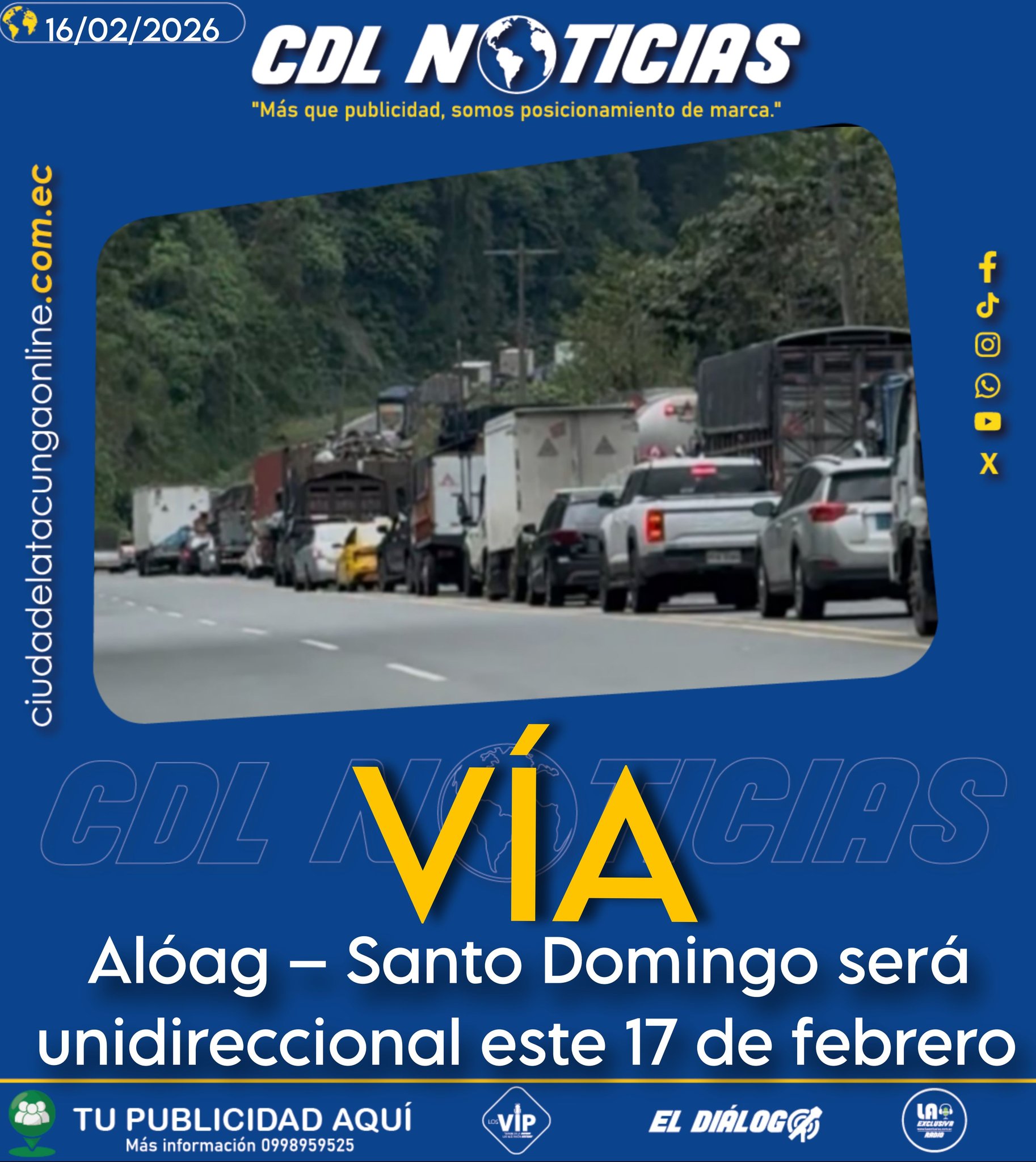 Vía Alóag – Santo Domingo será unidireccional este 17 de febrero