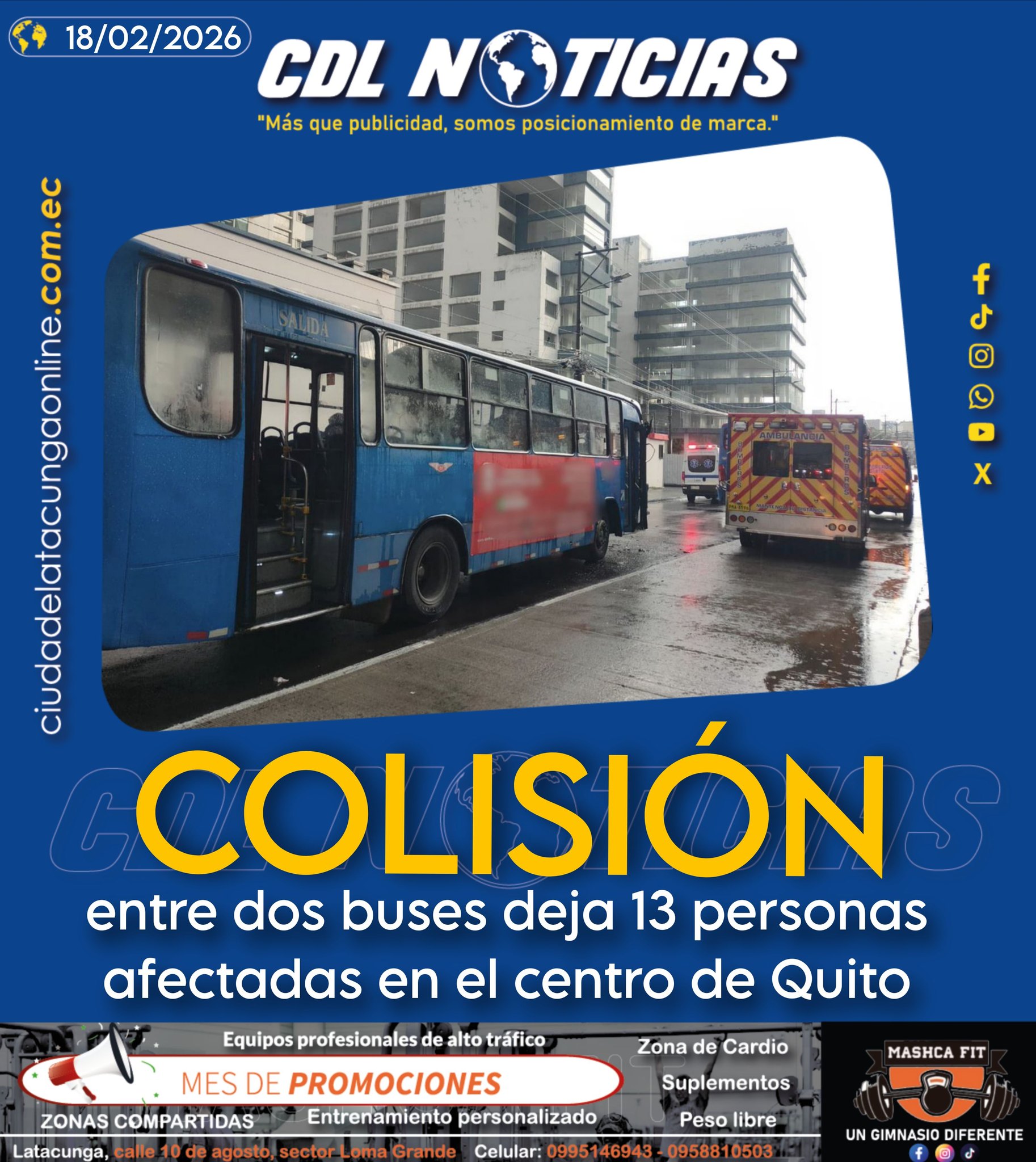 Colisión entre dos buses deja 13 personas afectadas en el centro de Quito
