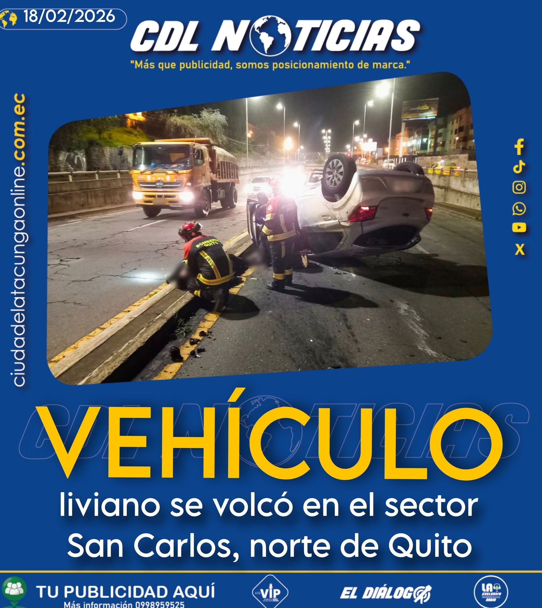 Vehículo liviano se volcó en el sector San Carlos, norte de Quito