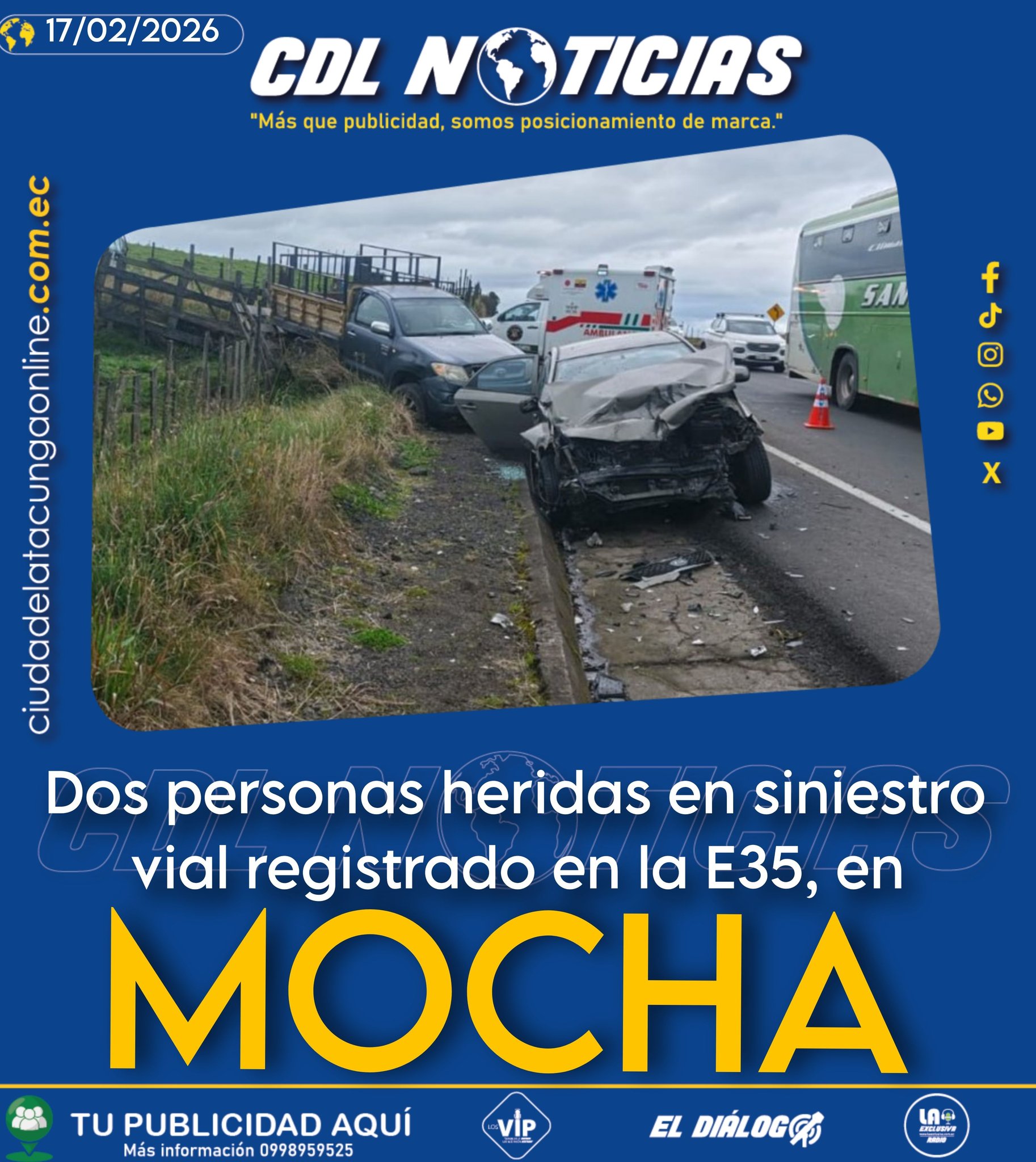 Dos personas heridas en siniestro vial registrado en la E35, en Mocha