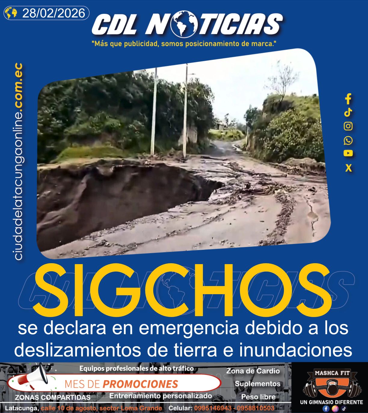 Sigchos se declara en emergencia debido a los deslizamientos de tierra e inundaciones