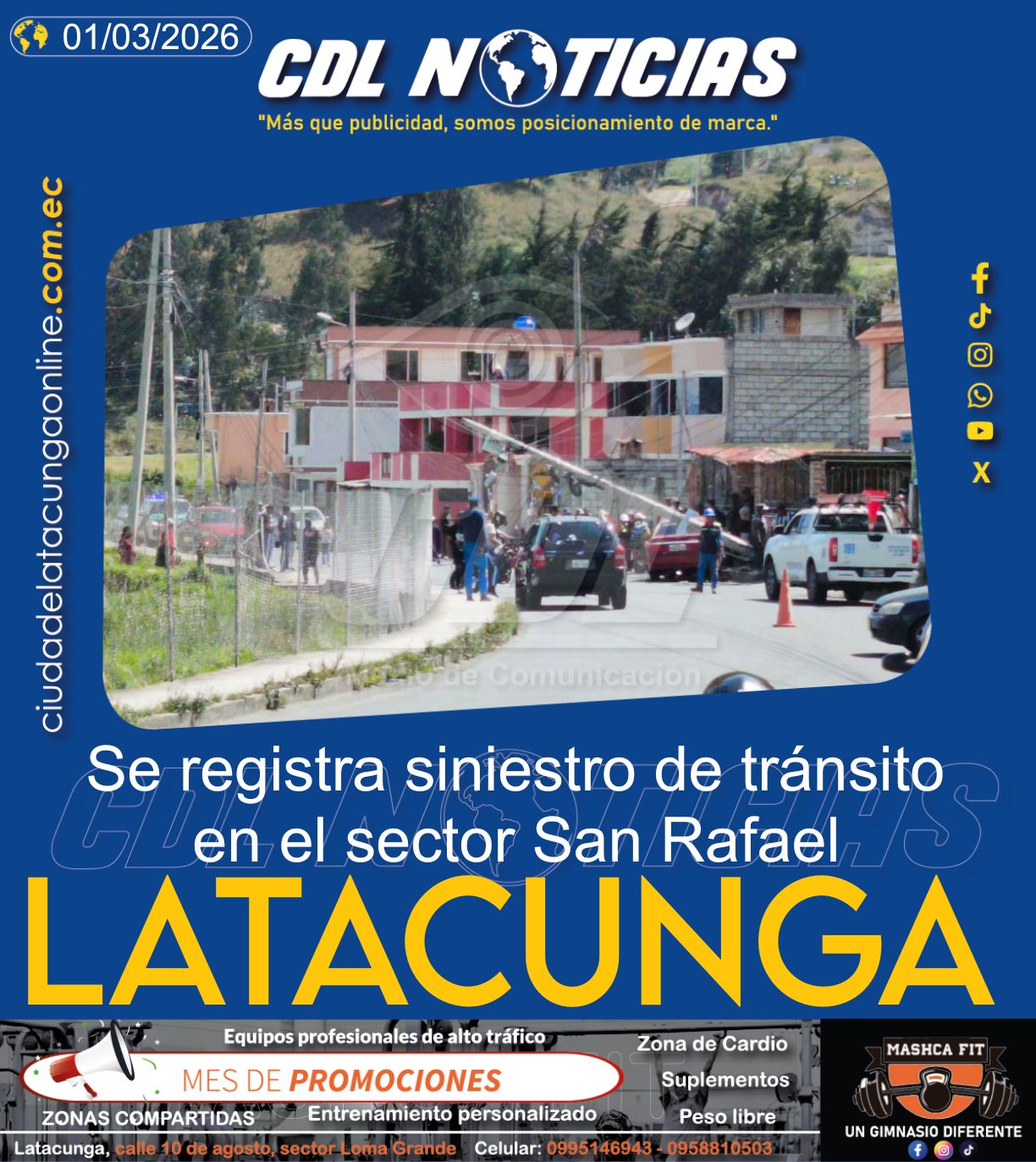  Se registra siniestro de tránsito en el sector San Rafael Latacunga