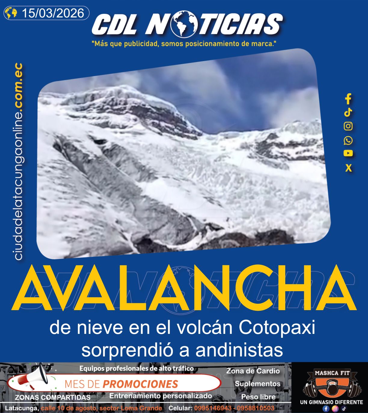 Avalancha de nieve en el volcán Cotopaxi sorprendió a andinistas