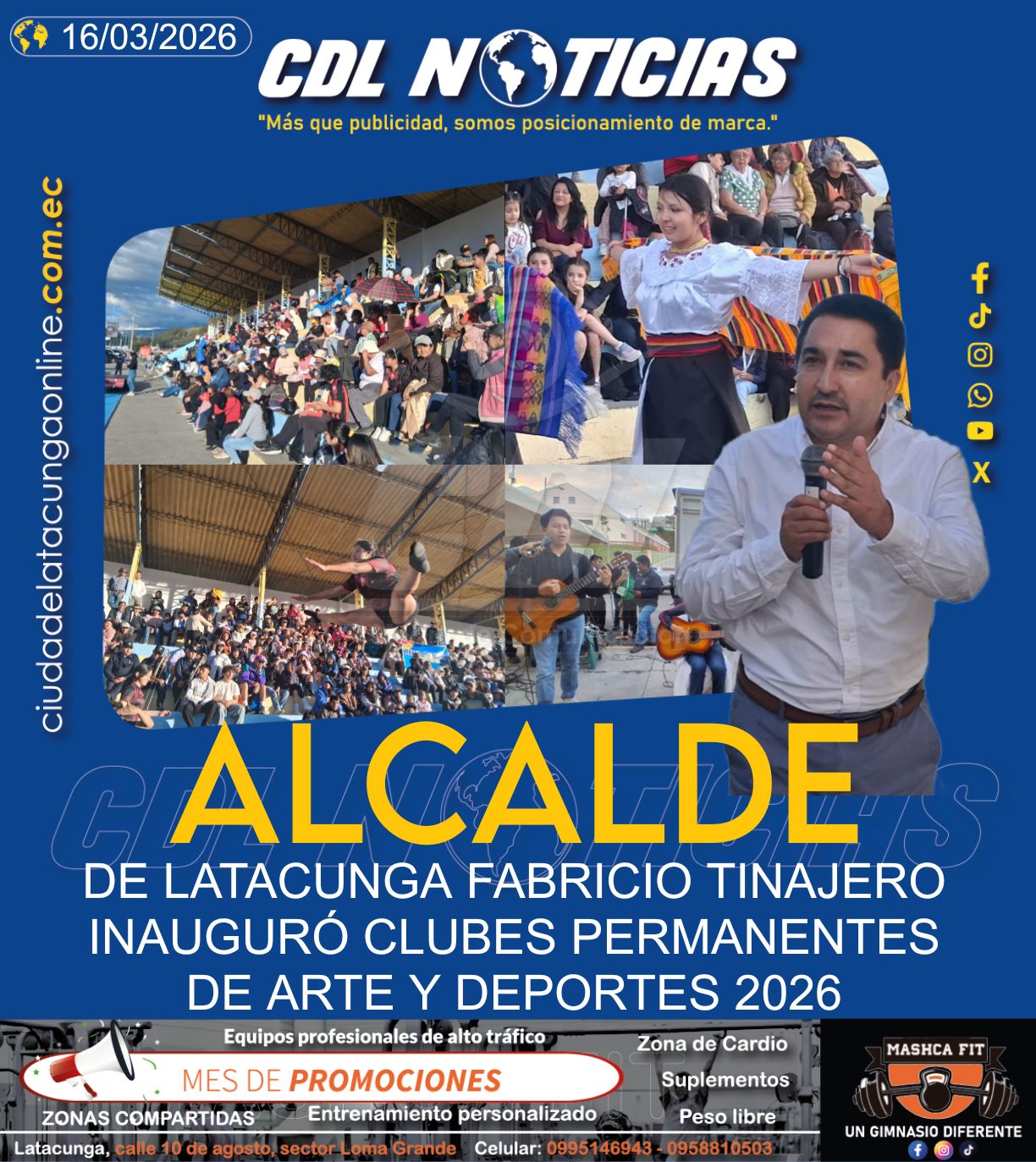 ALCALDE DE LATACUNGA FABRICIO TINAJERO INAUGURÓ CLUBES PERMANENTES DE ARTE Y DEPORTES 2026