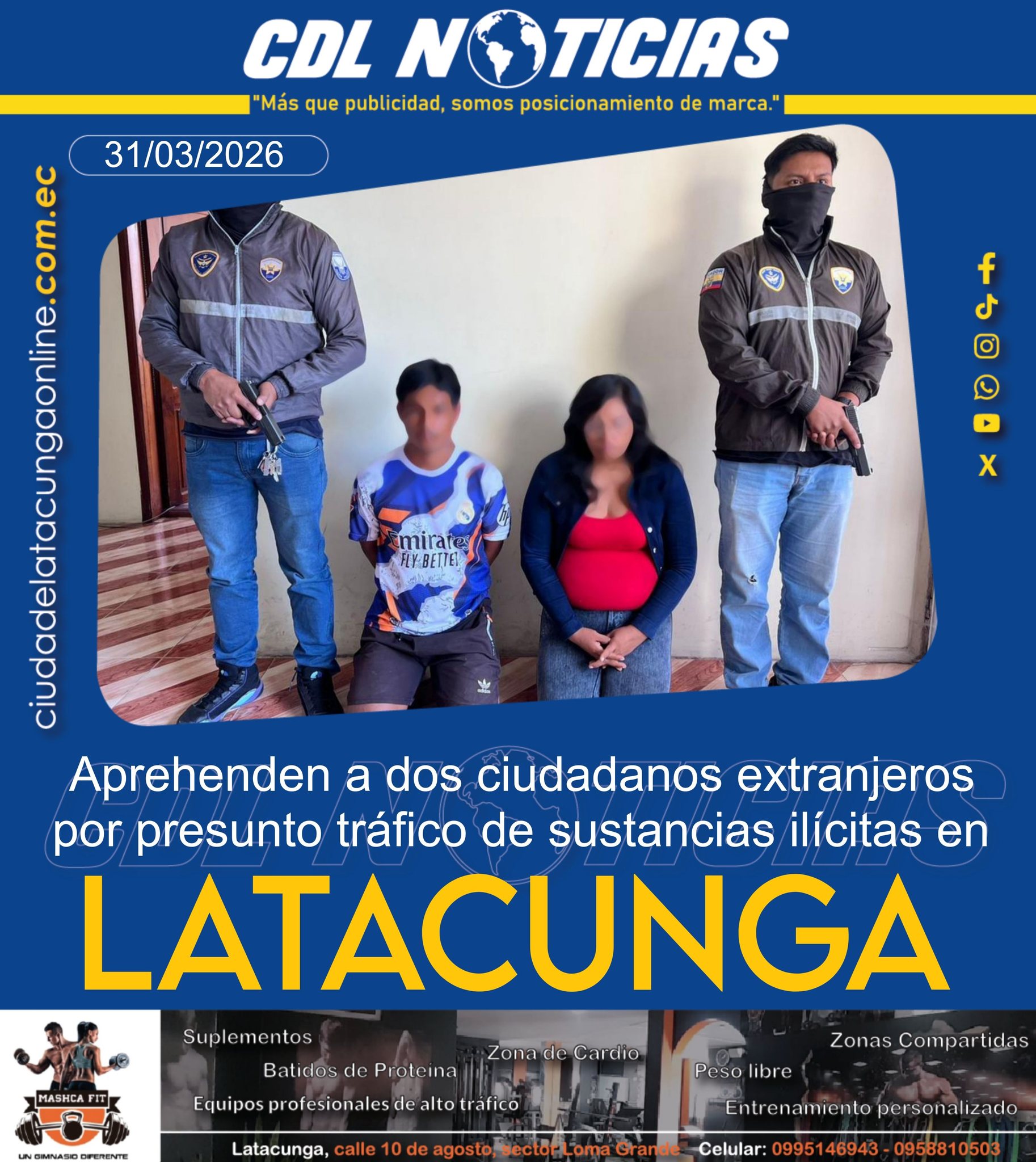 Aprehenden a dos ciudadanos extranjeros por presunto tráfico de sustancias ilícitas en Latacunga