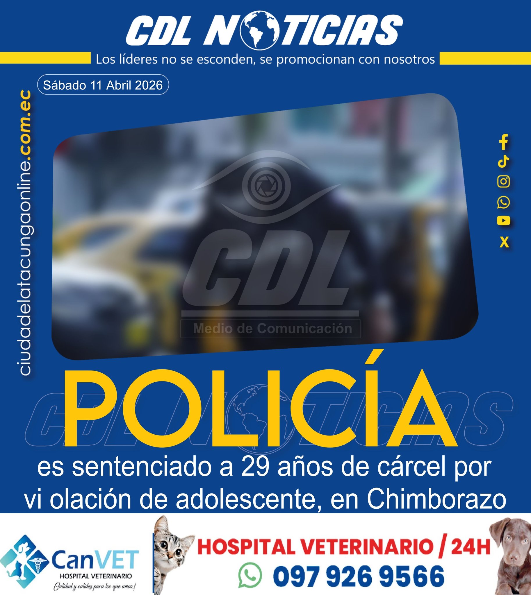 Policía es sentenciado a 29 años de cárcel por violación de adolescente, en Chimborazo