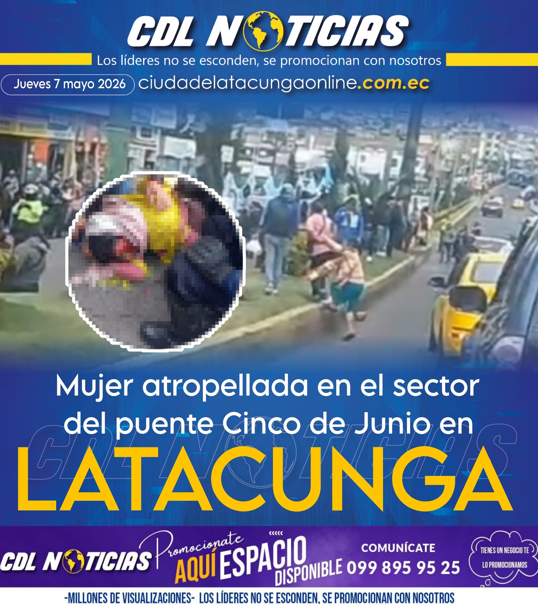 Mujer atropellada en el sector del puente Cinco de Junio en Latacunga