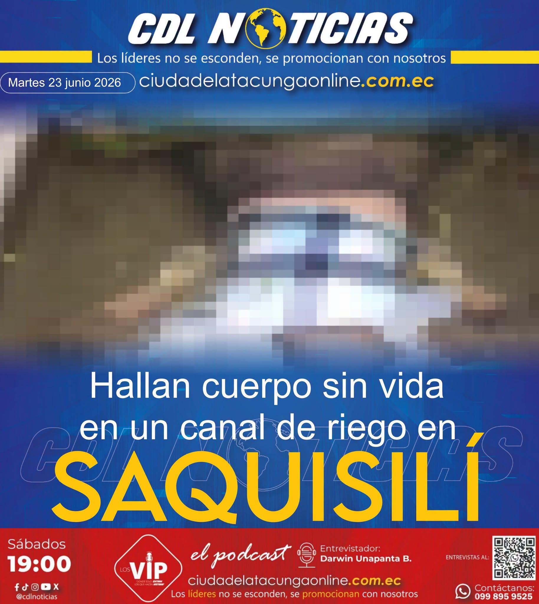 Hallan cuerpo sin vida en un canal de riego en Saquisilí