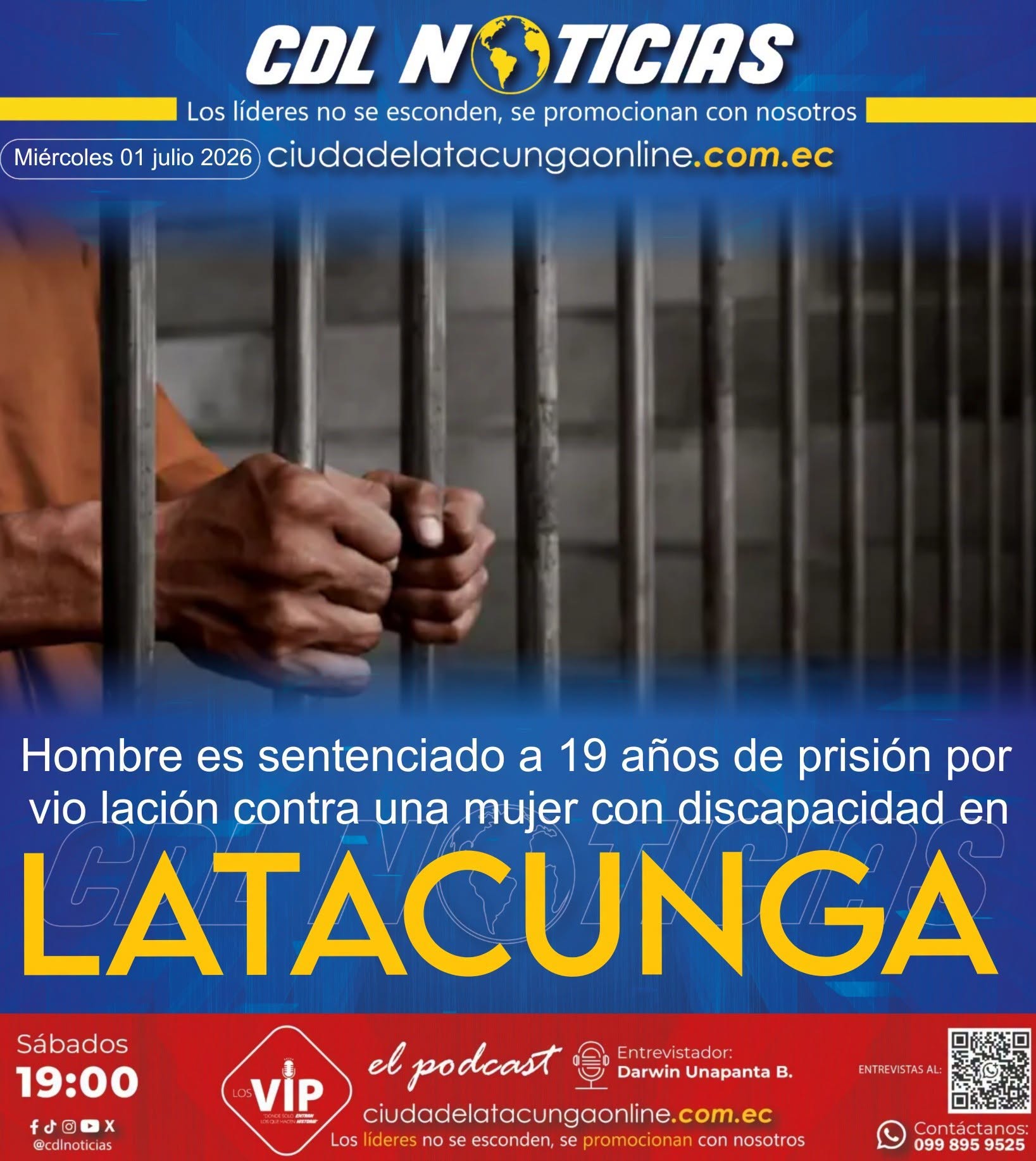 Hombre es sentenciado a 19 años de prisión por vio lación contra una mujer con discapacidad en Latacunga