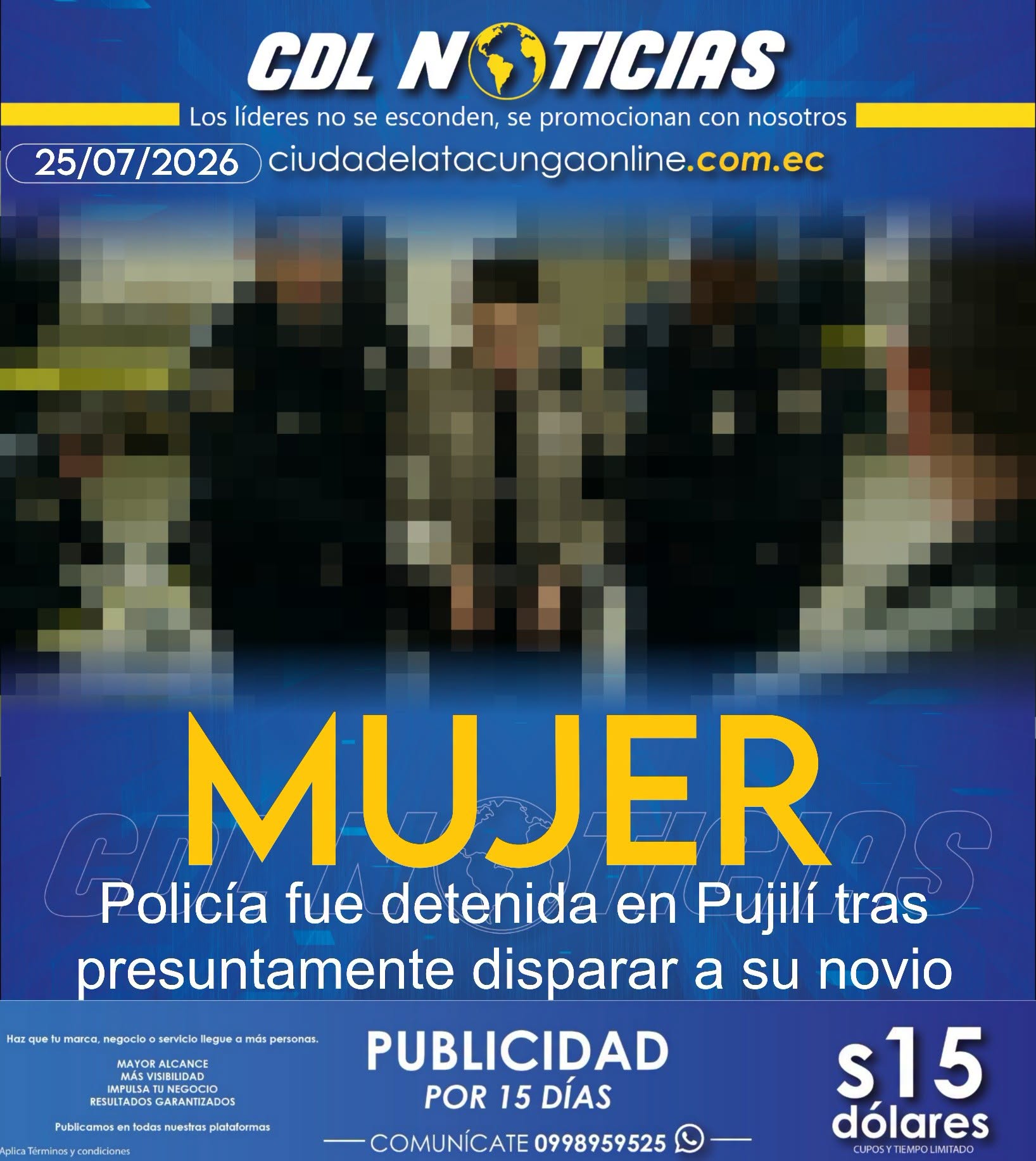Policía fue detenida en Pujilí tras presuntamente disparar a su novio
