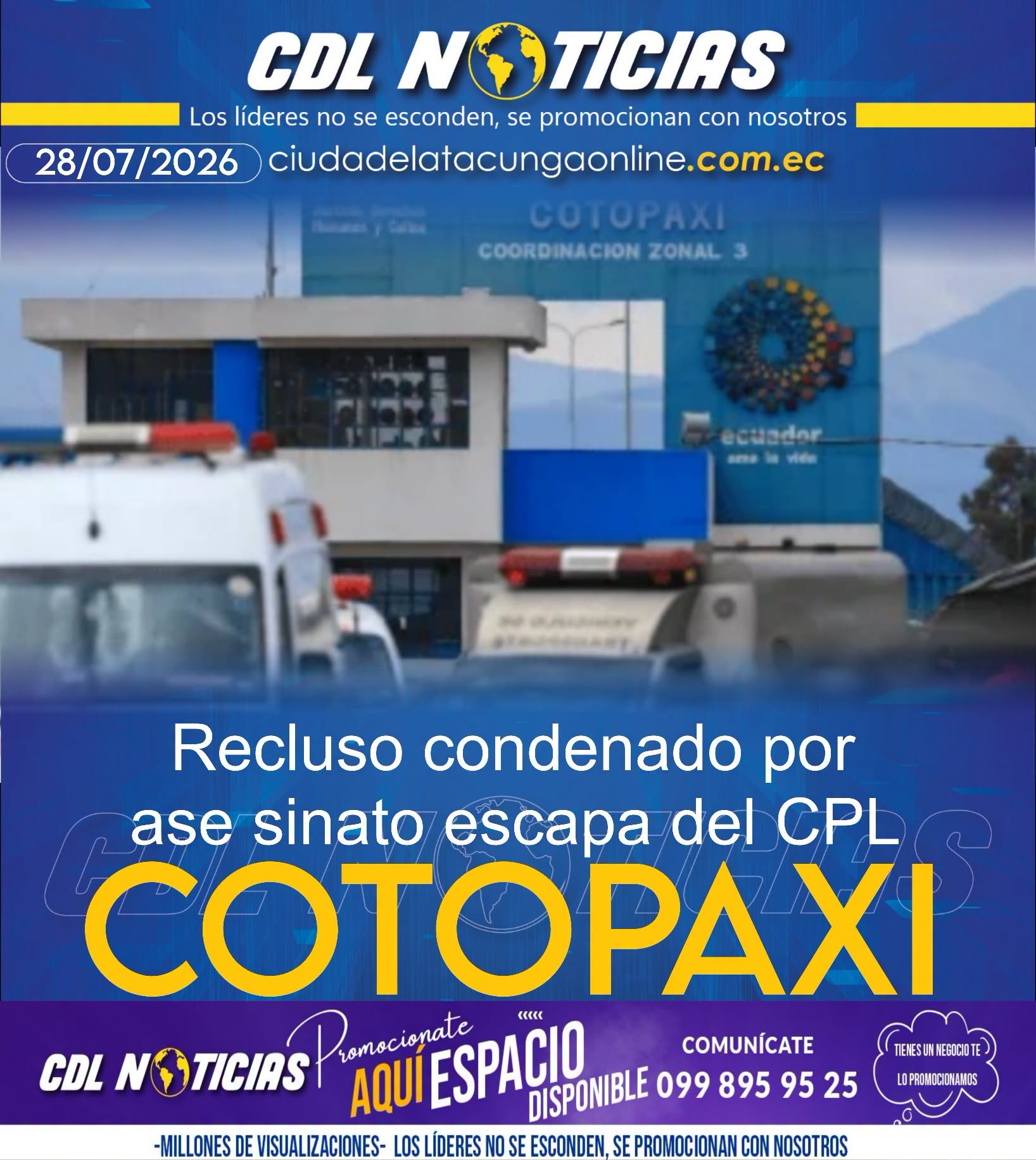 Recluso condenado por asesinato escapa de la cárcel de Cotopaxi
