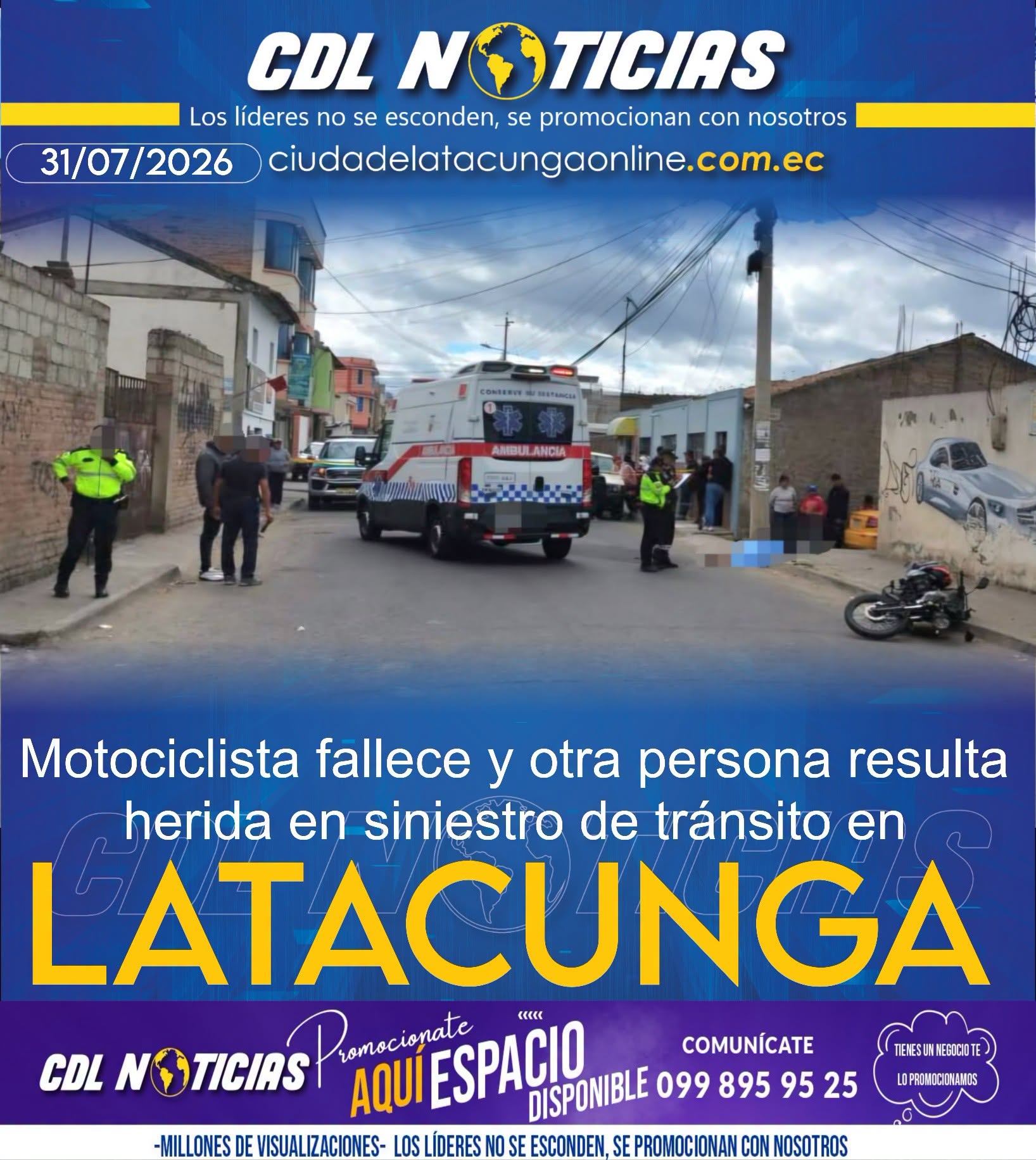 Motociclista fallece y otra persona resulta herida en siniestro de tránsito en Latacunga