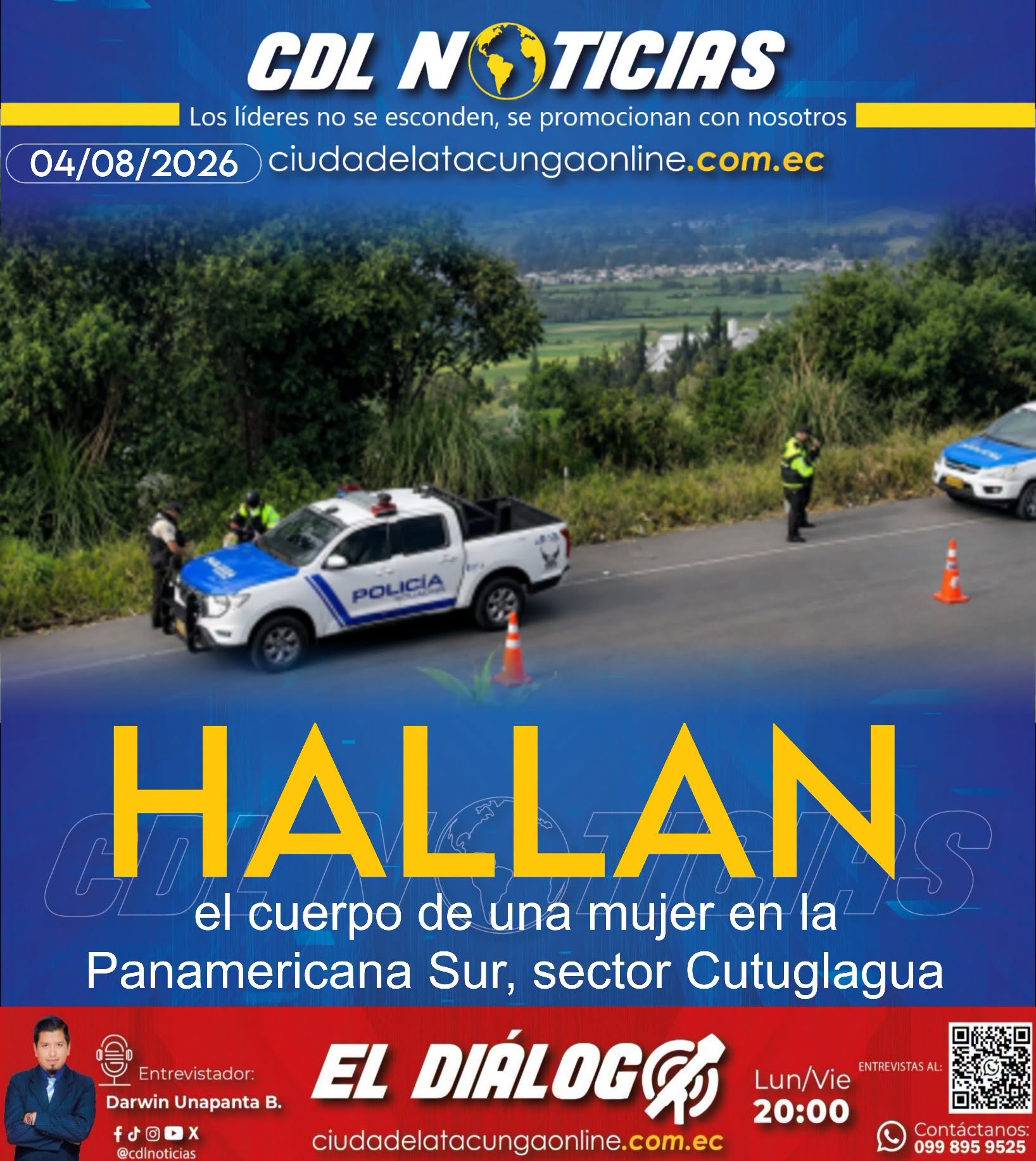 Hallan el cuerpo de una mujer en la Panamericana Sur, sector Cutuglagua