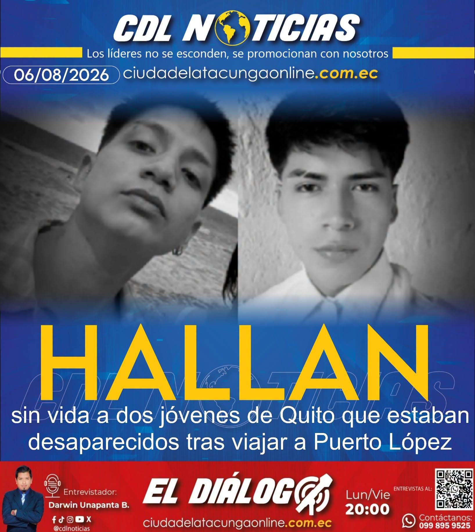 Hallan sin vida a dos jóvenes de Quito que estaban desaparecidos tras viajar a Puerto López