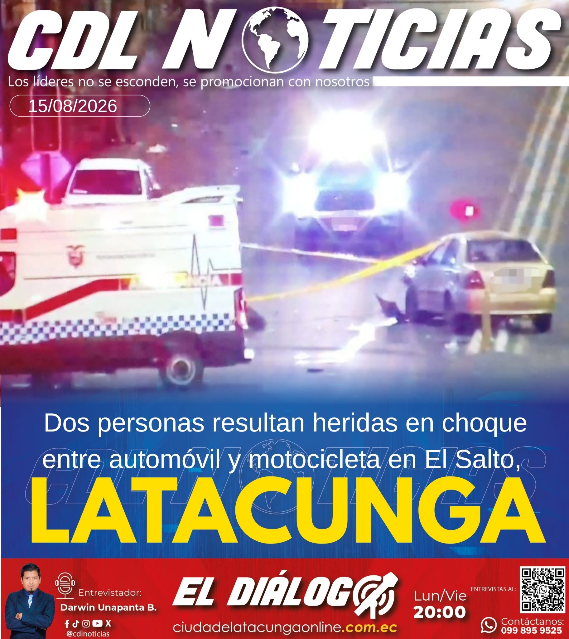 Dos personas resultan heridas en choque entre automóvil y motocicleta en El Salto, Latacunga