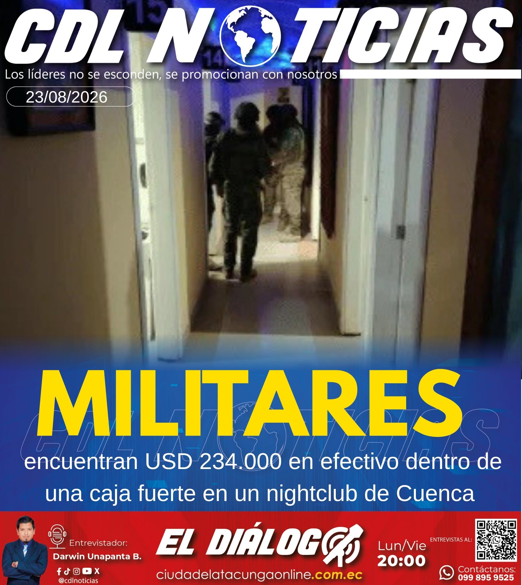 Militares encuentran USD 234.000 en efectivo dentro de una caja fuerte en un nightclub de Cuenca