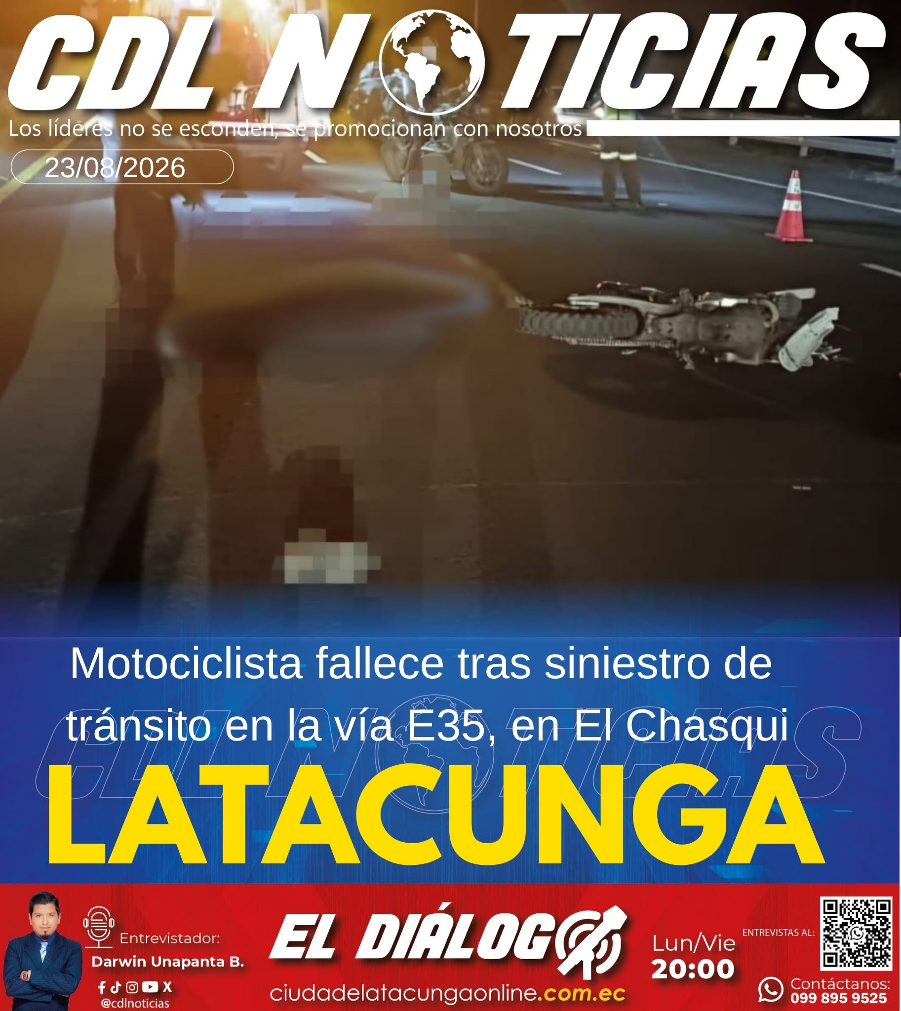 Motociclista fallece tras siniestro de tránsito en la vía E35, en El Chasqui Latacunga