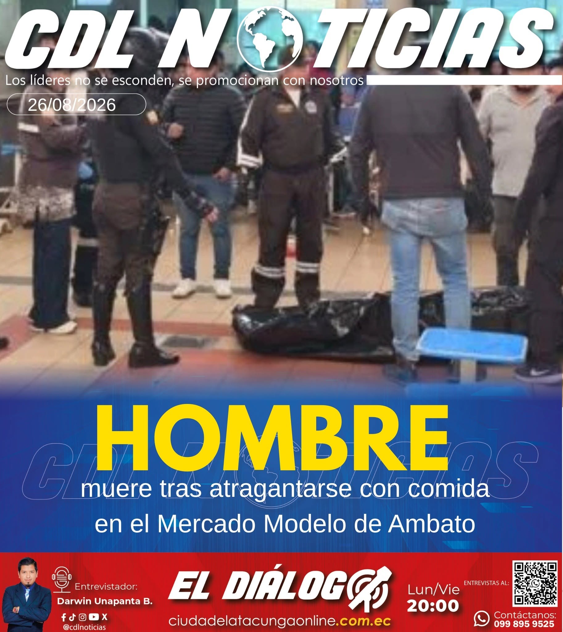 Hombre muere tras atragantarse con comida en el Mercado Modelo de Ambato