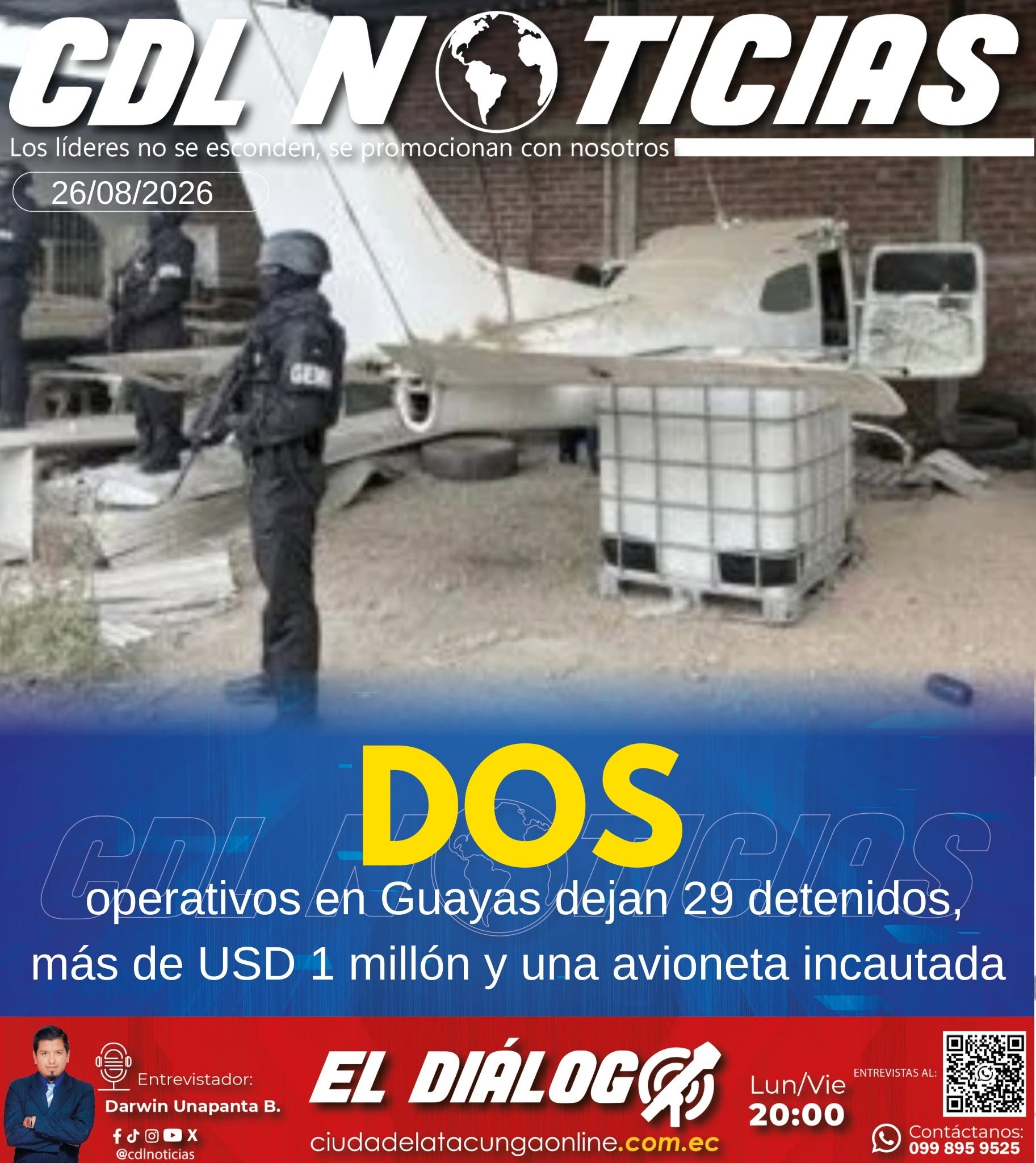 Dos operativos en Guayas dejan 29 detenidos, más de USD 1 millón y una avioneta incautada