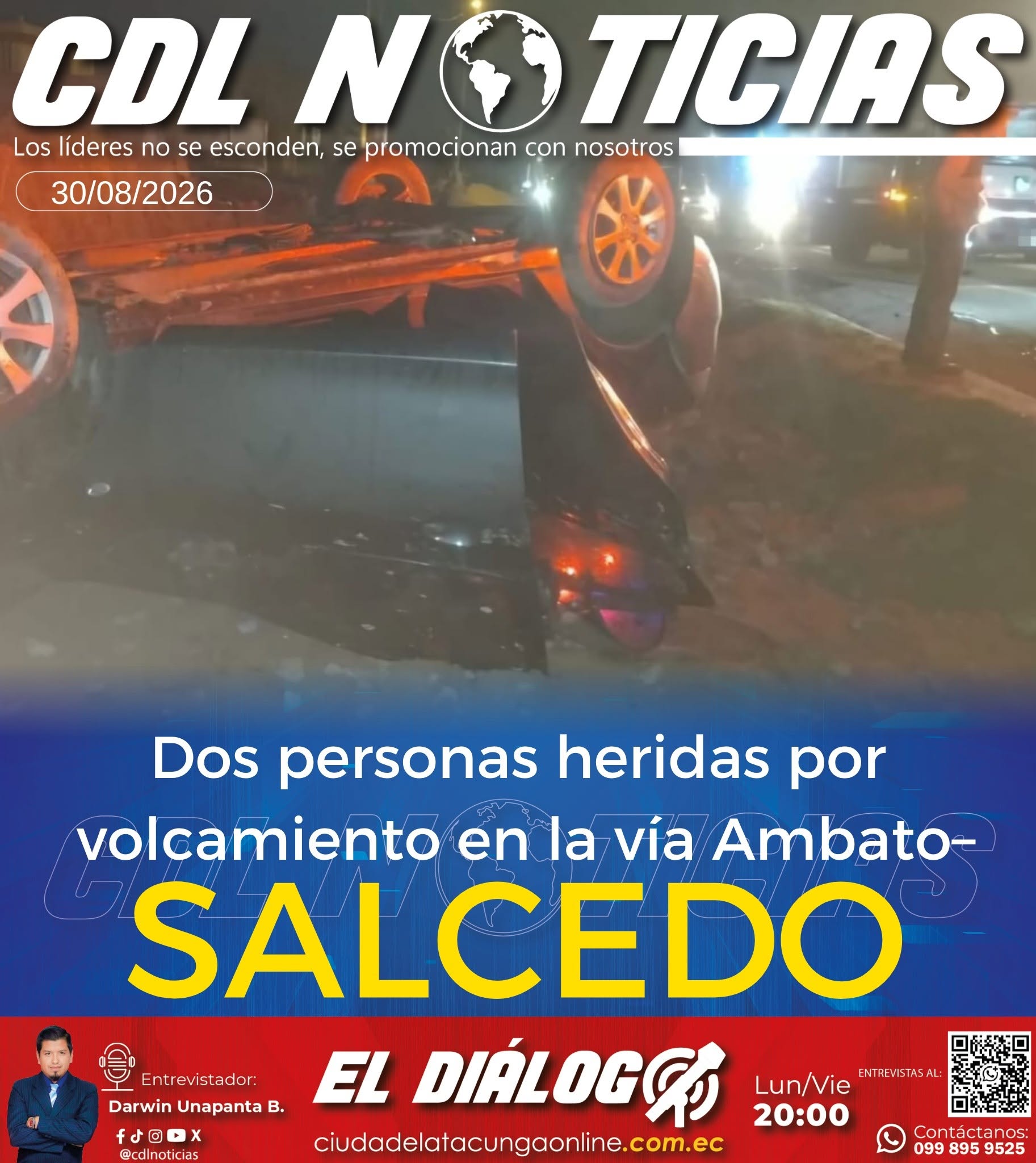 Dos personas heridas por volcamiento en la vía Ambato–Salcedo