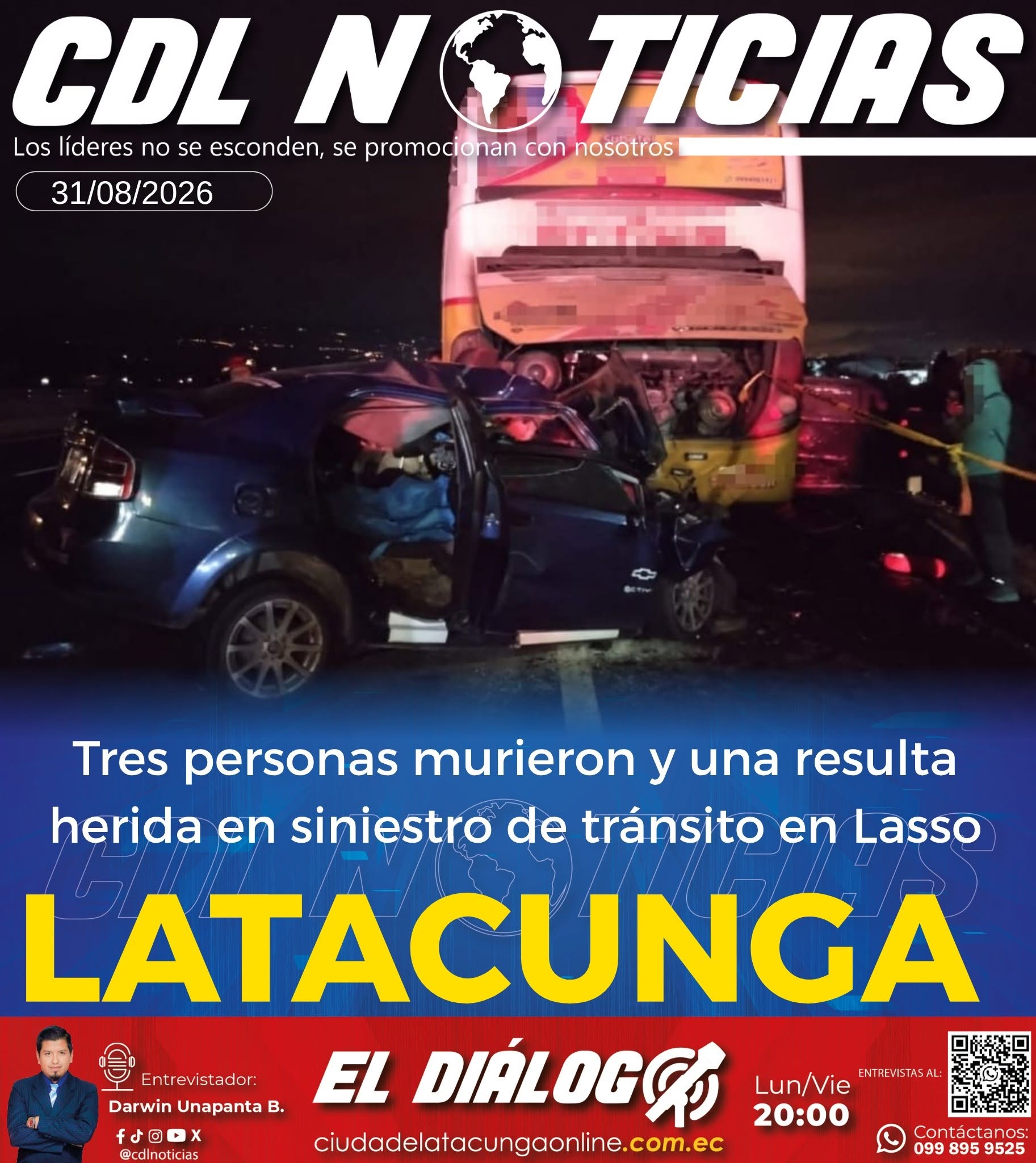 Tres personas fallecen y una resulta herida en siniestro de tránsito en Lasso