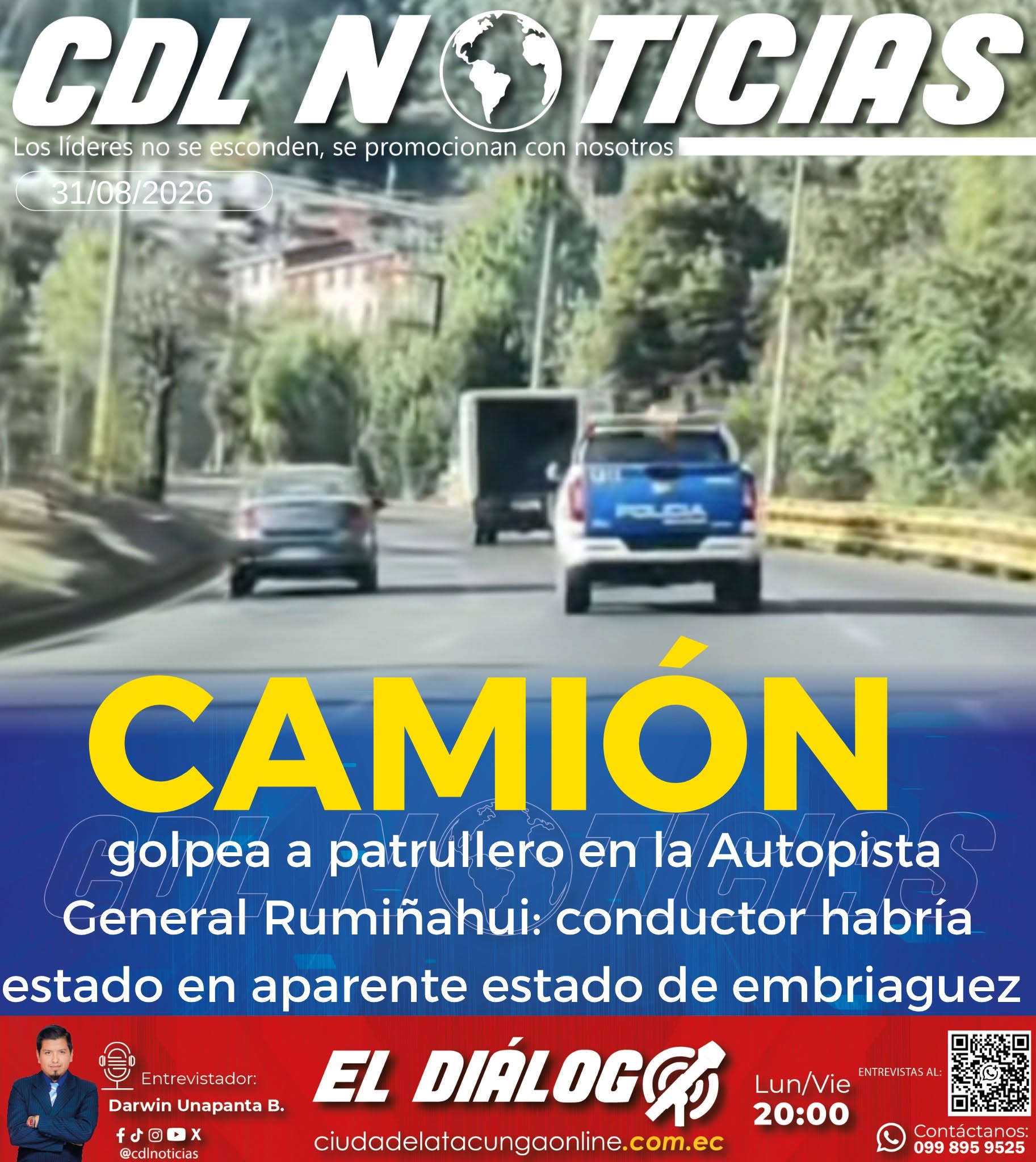 Camión golpea a patrullero en la Autopista General Rumiñahui