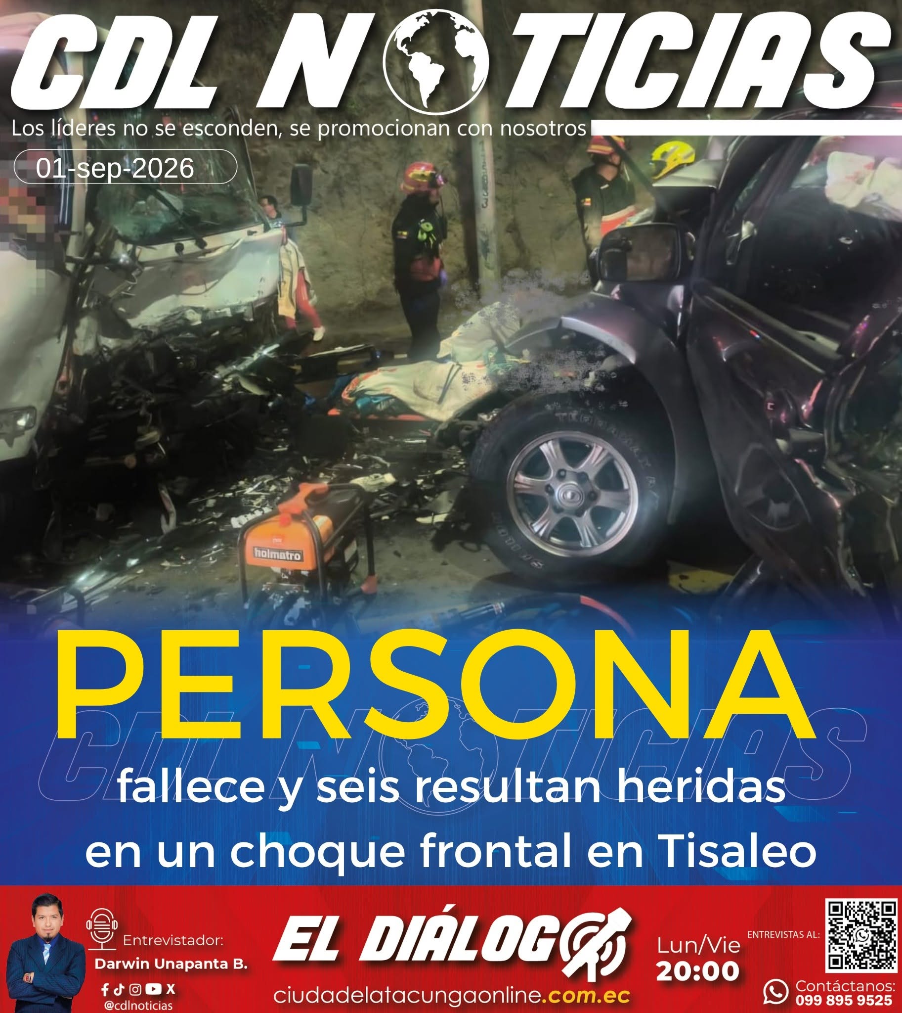 Una persona fallece y seis resultan heridas en un choque frontal en Tisaleo