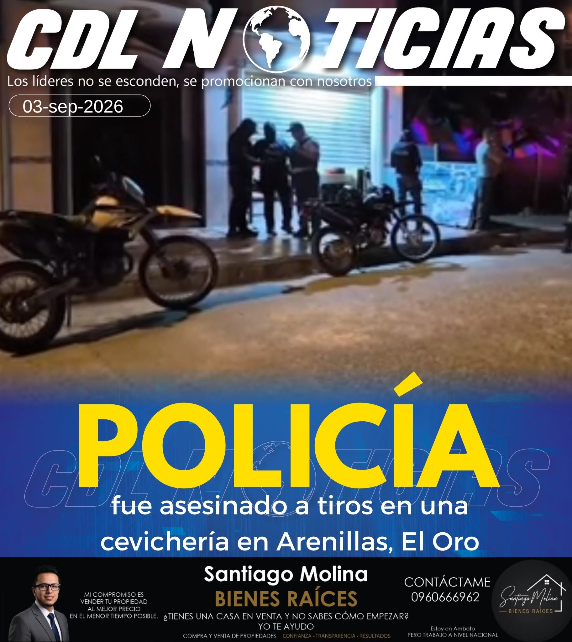 Policía fue asesinado a tiros en una cevichería en Arenillas, El Oro