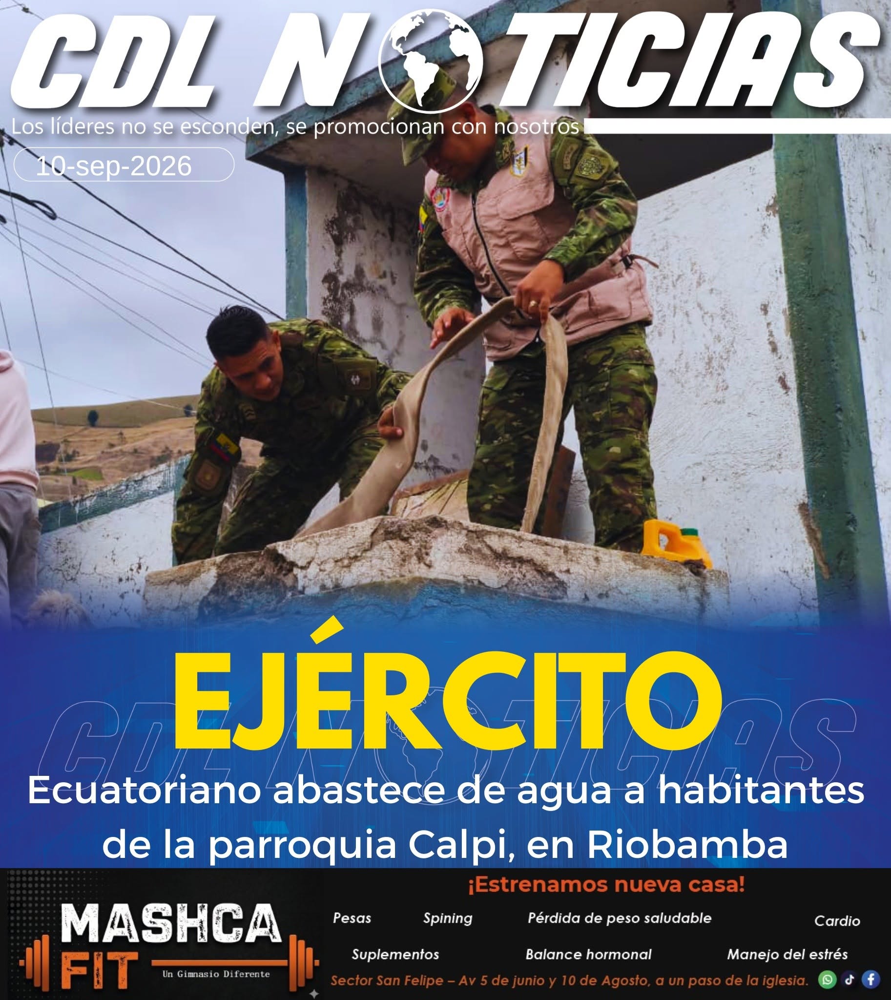 Ejército Ecuatoriano abastece de agua a habitantes de la parroquia Calpi, en Riobamba
