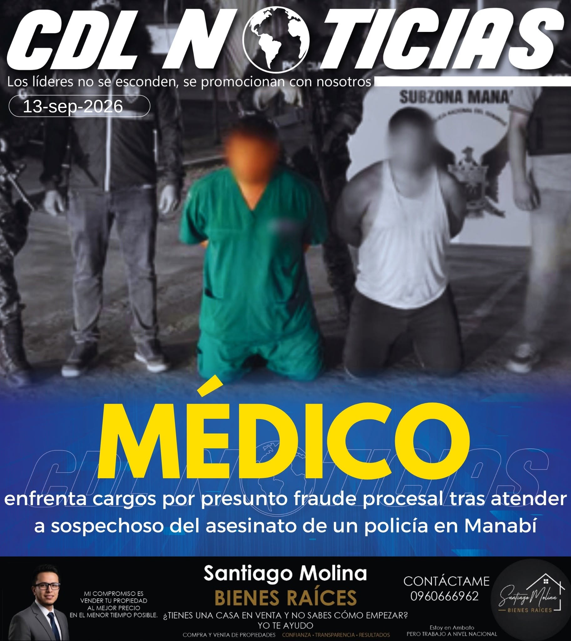 Médico enfrenta cargos por presunto fraude procesal tras atender a sospechoso del asesinato de un policía en Manabí