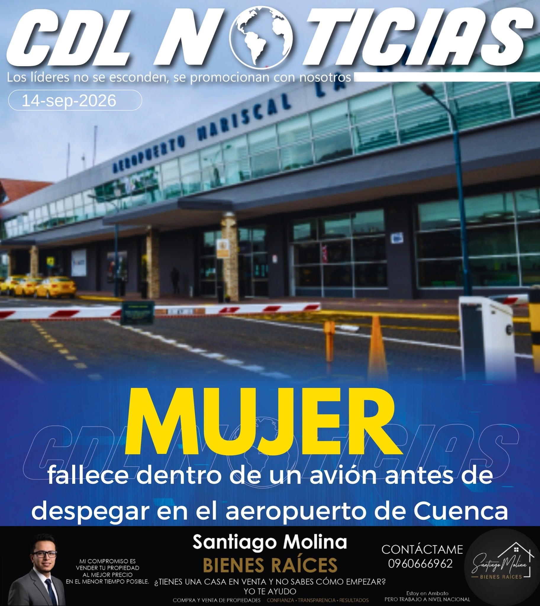Mujer fallece dentro de un avión antes de despegar en el aeropuerto de Cuenca