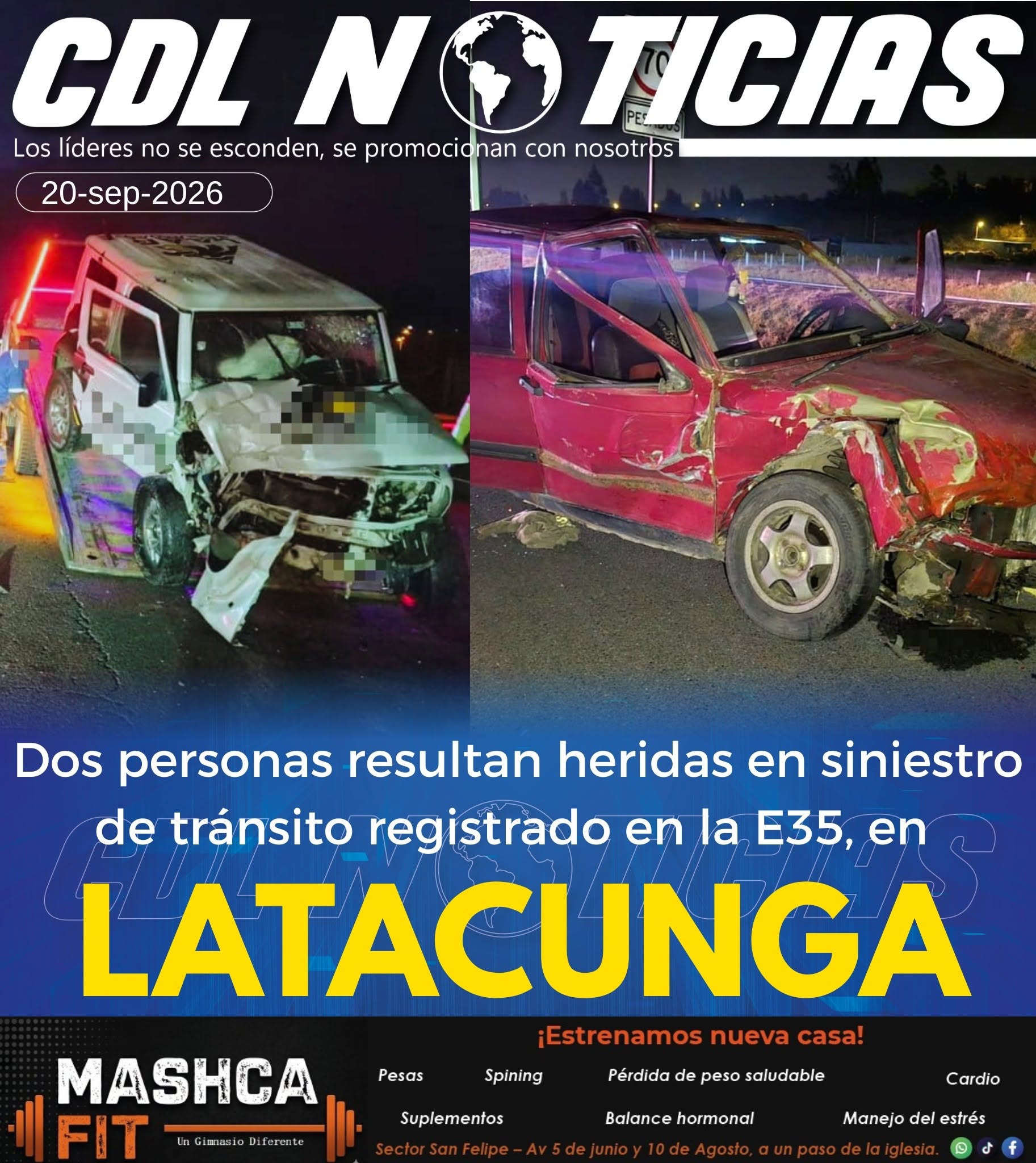 Dos personas resultan heridas en siniestro de tránsito registrado en la E35, en Latacunga